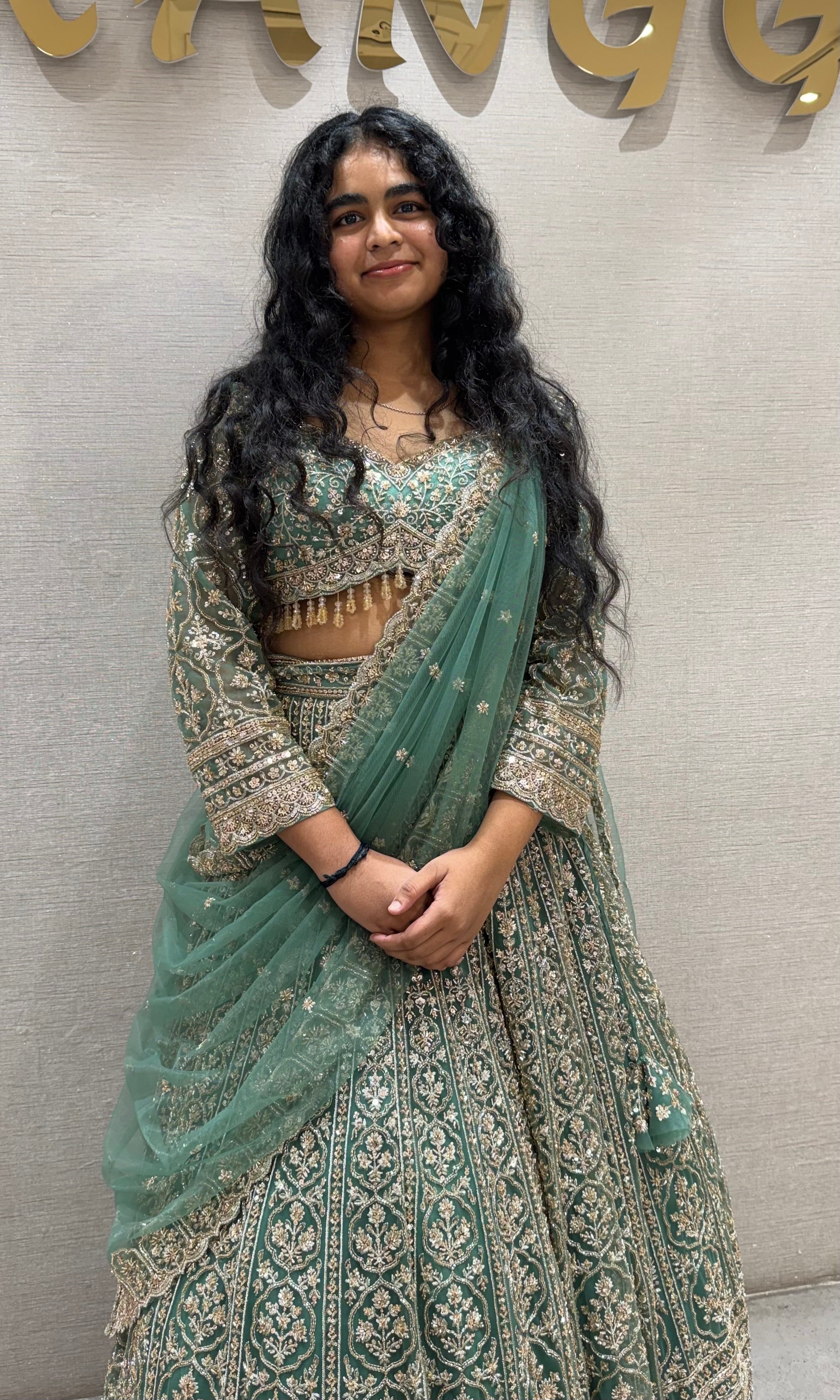 Green Embroidered Silk Bridal Lehenga
