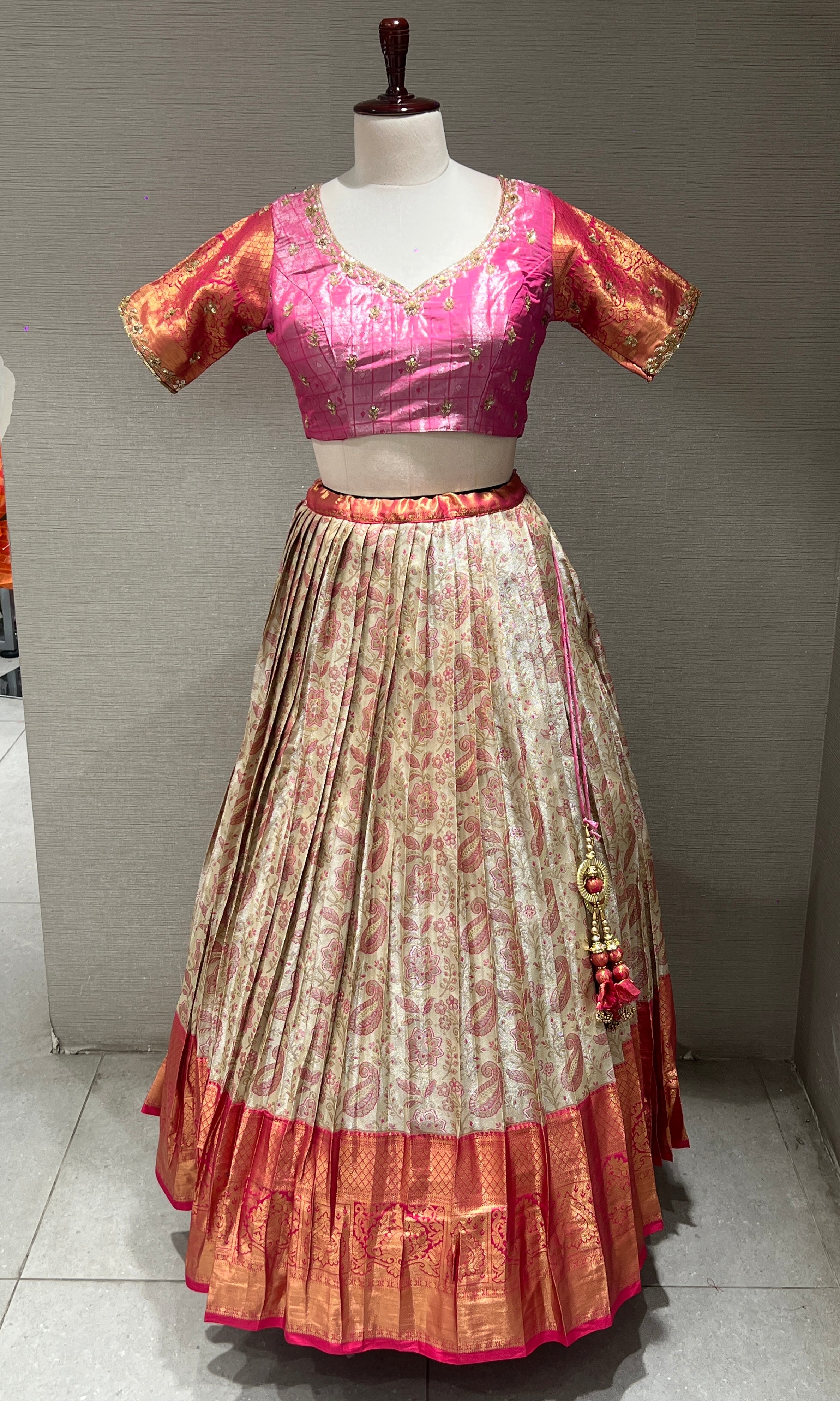 Pink Embellished Lehenga in Gold Border