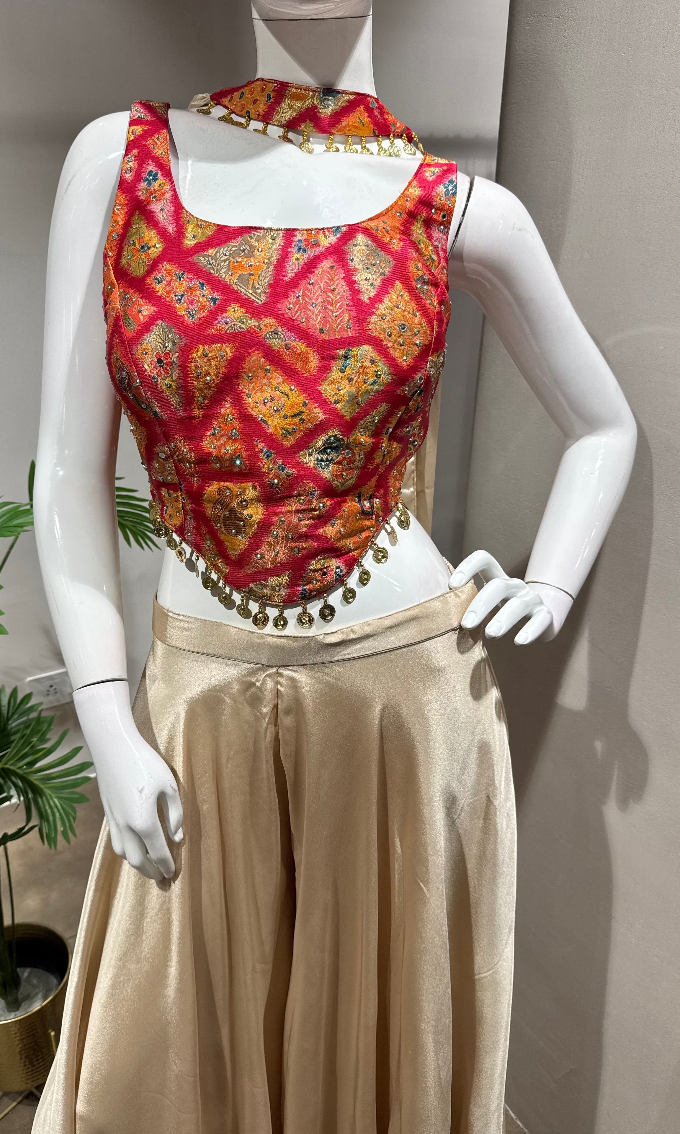 RED ELEGANT FLORAL TOP WITH PALAZZO SET