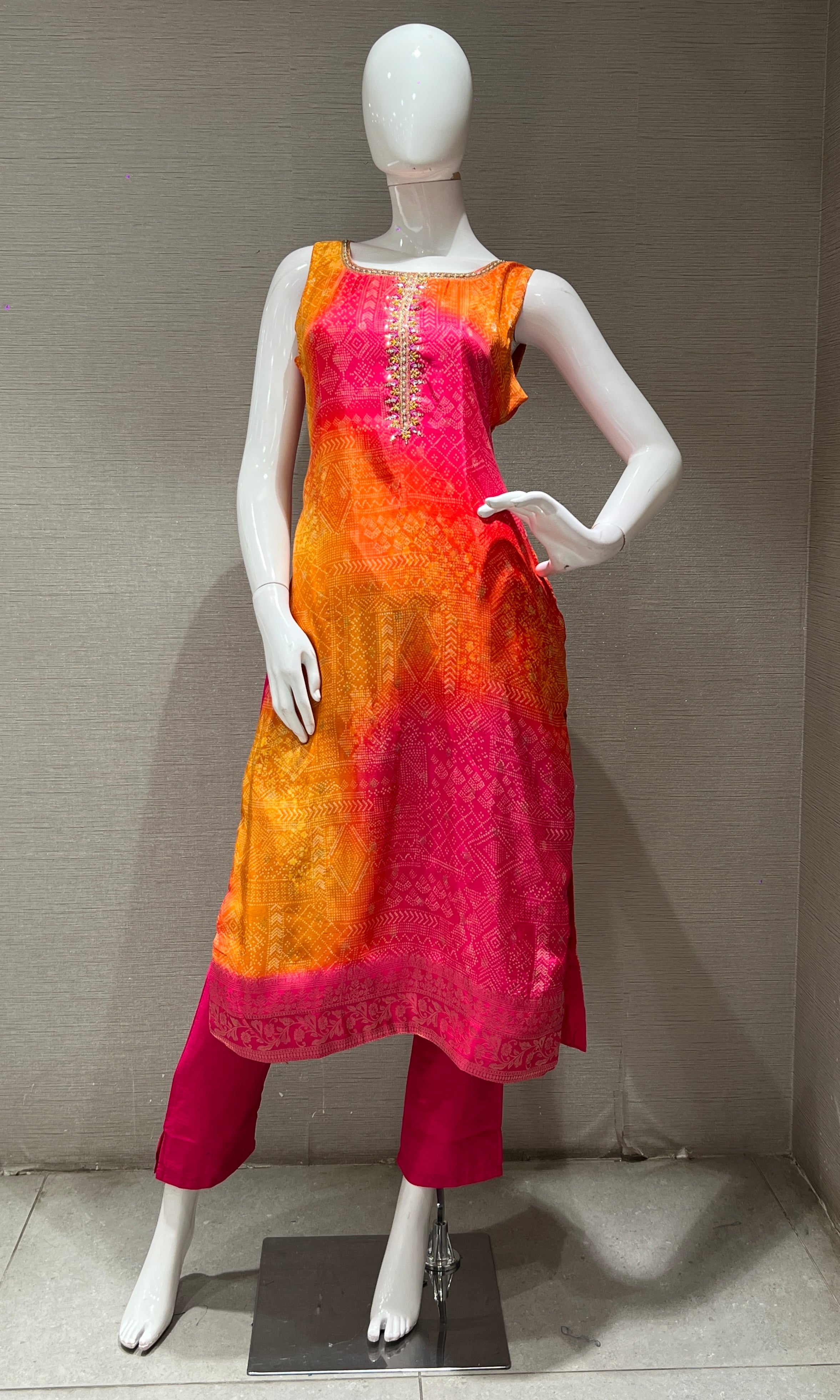 Pink AND ORANGE EMBROIDERED kurta set
