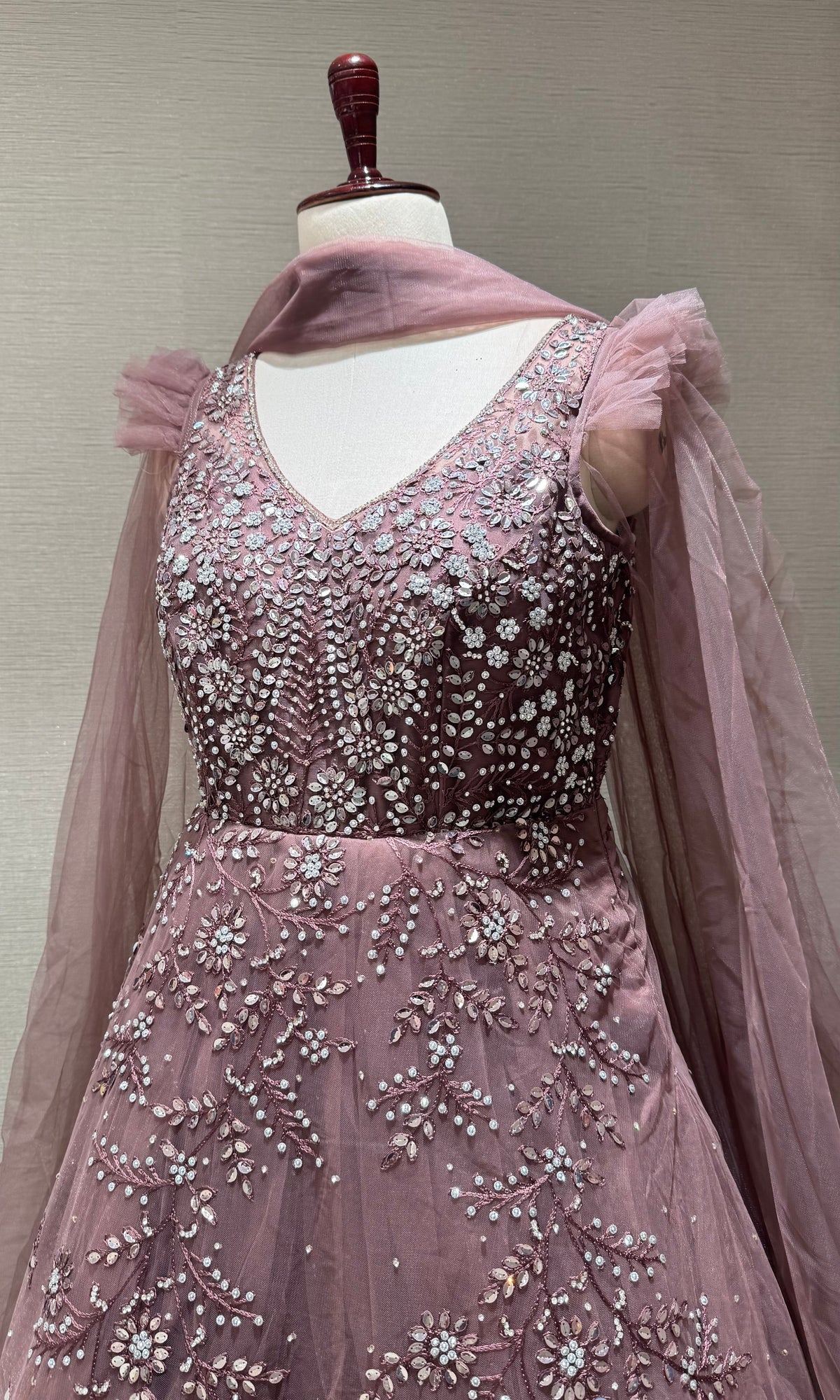 Mauve Ethereal Rose Tulle Gown with Matching Dupatta