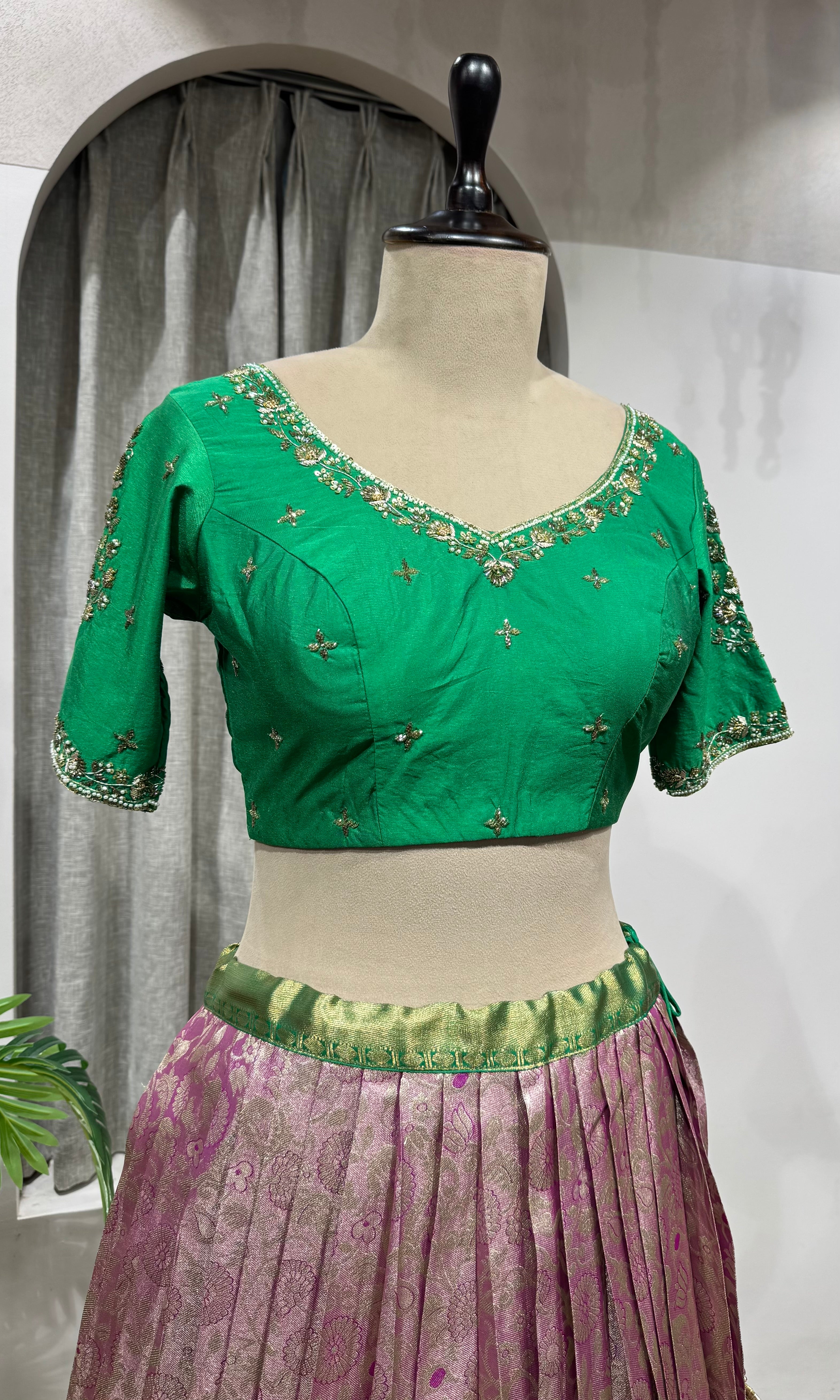 Green kanjivaram pattu lehenga