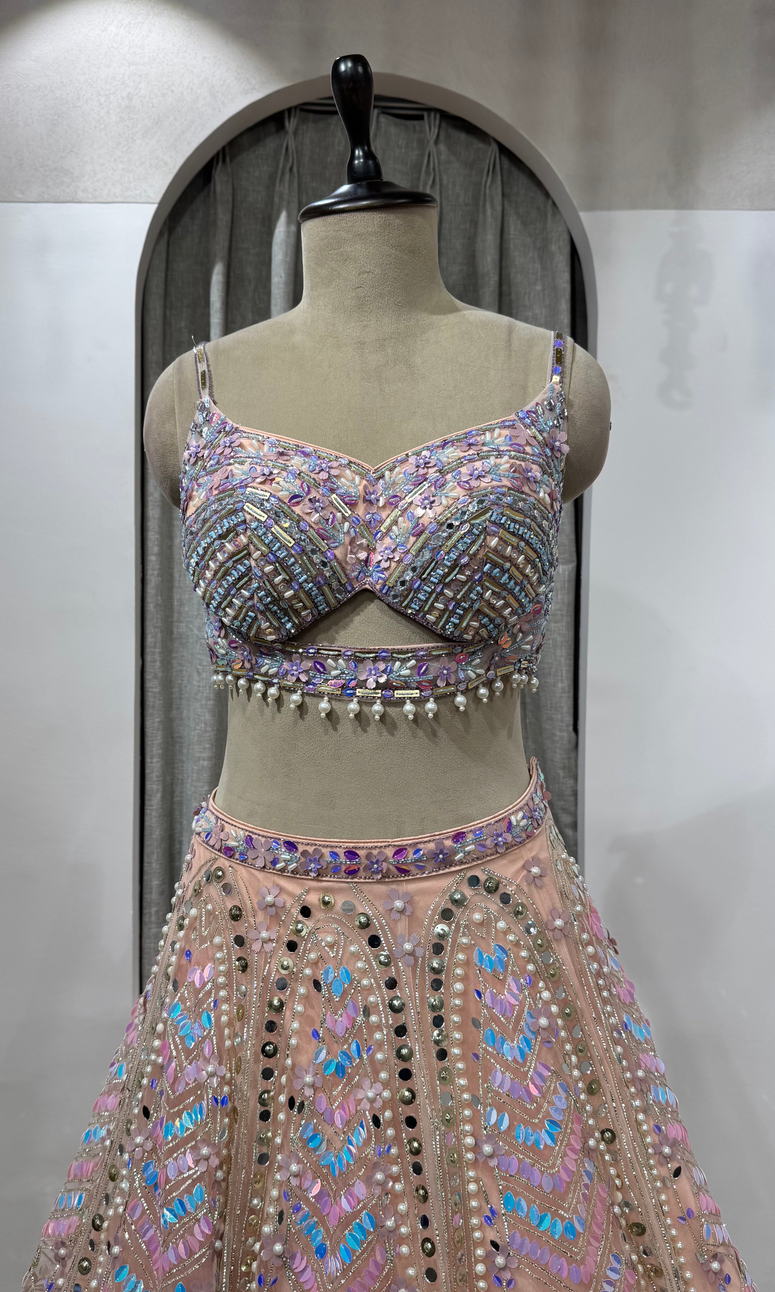 PEACH Pastel Multicolor Designer Lehenga Set