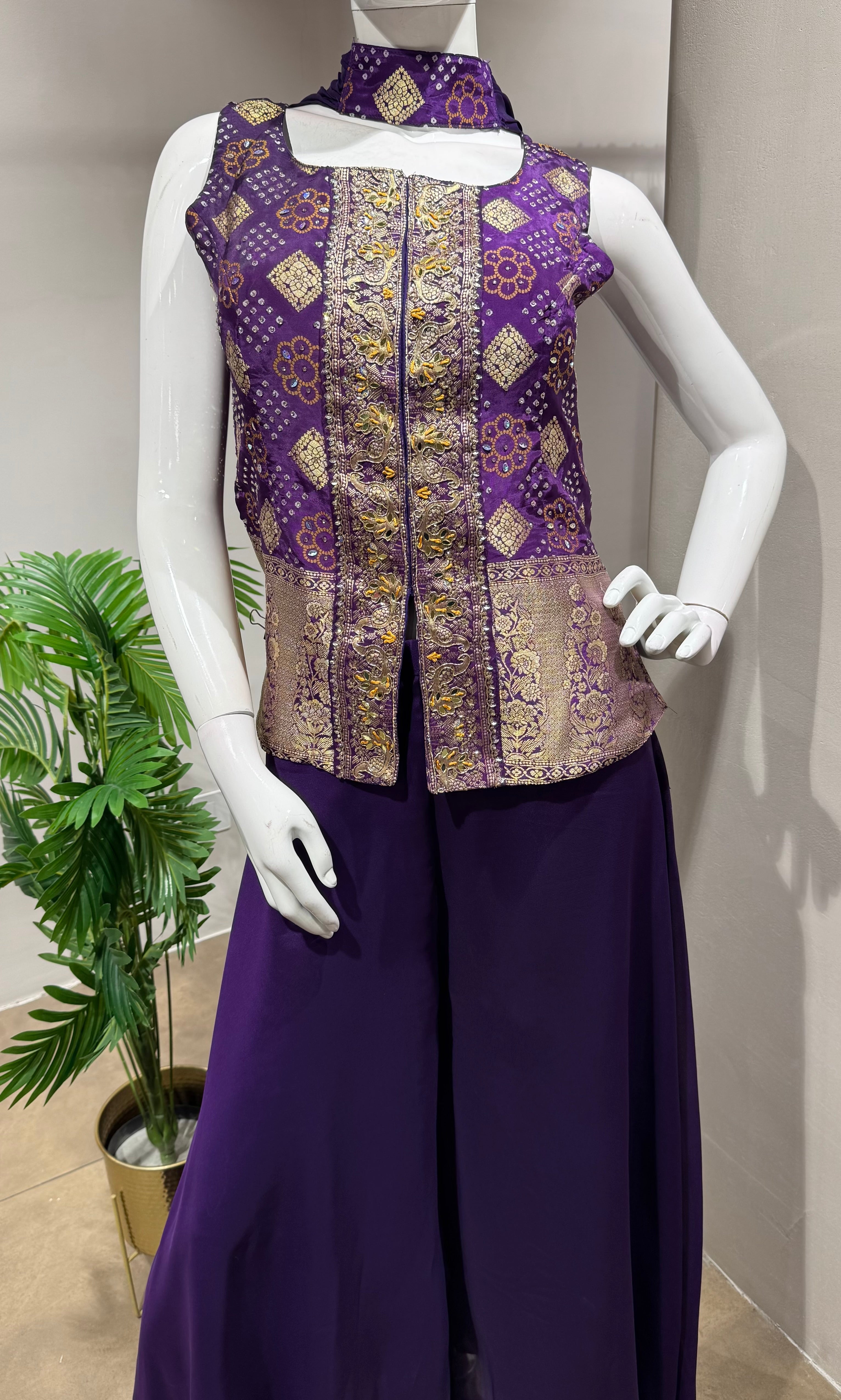 PURPLE EMBROIDERED PEPLUM PALAZZO SET