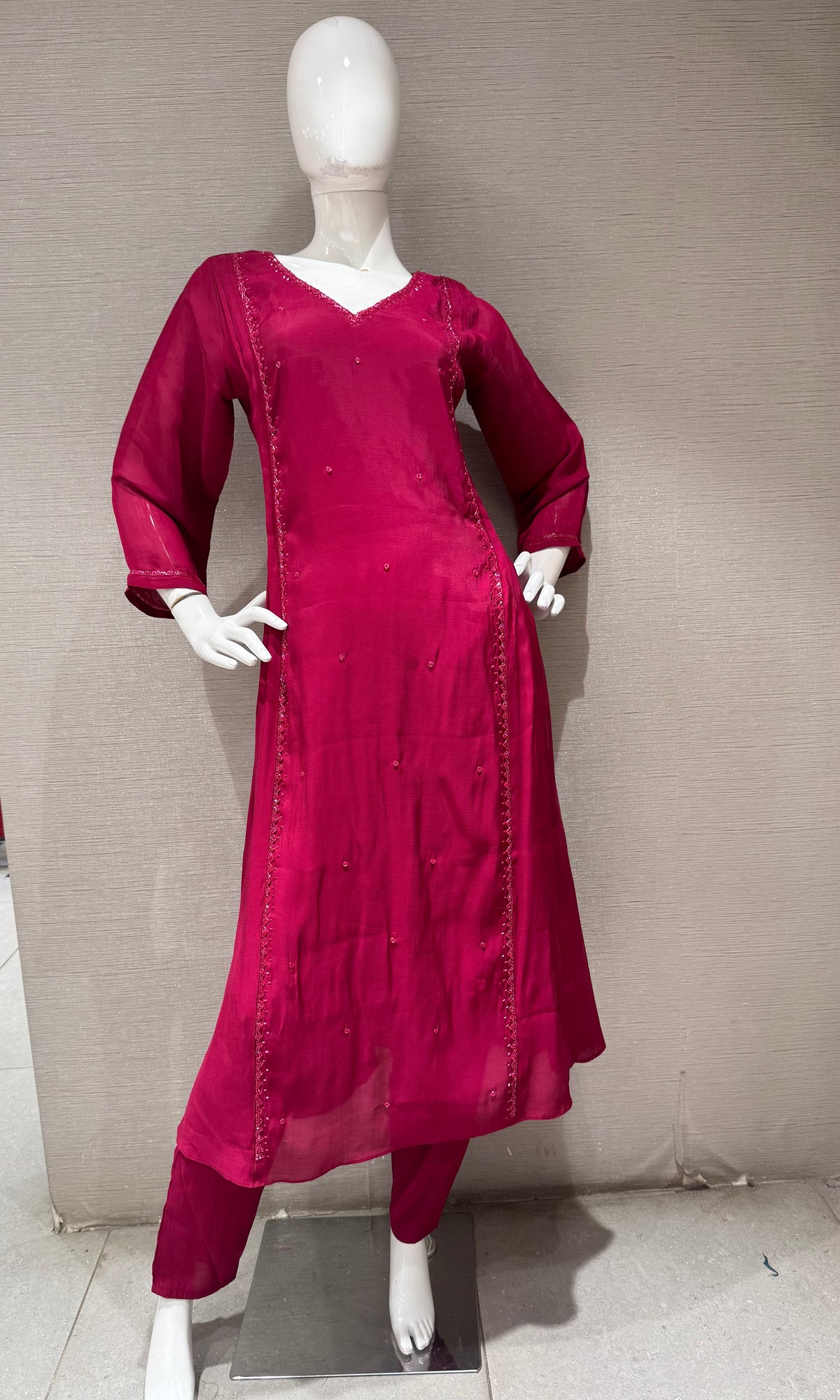 Wine A line Cotton Kurta Set with Dupatta