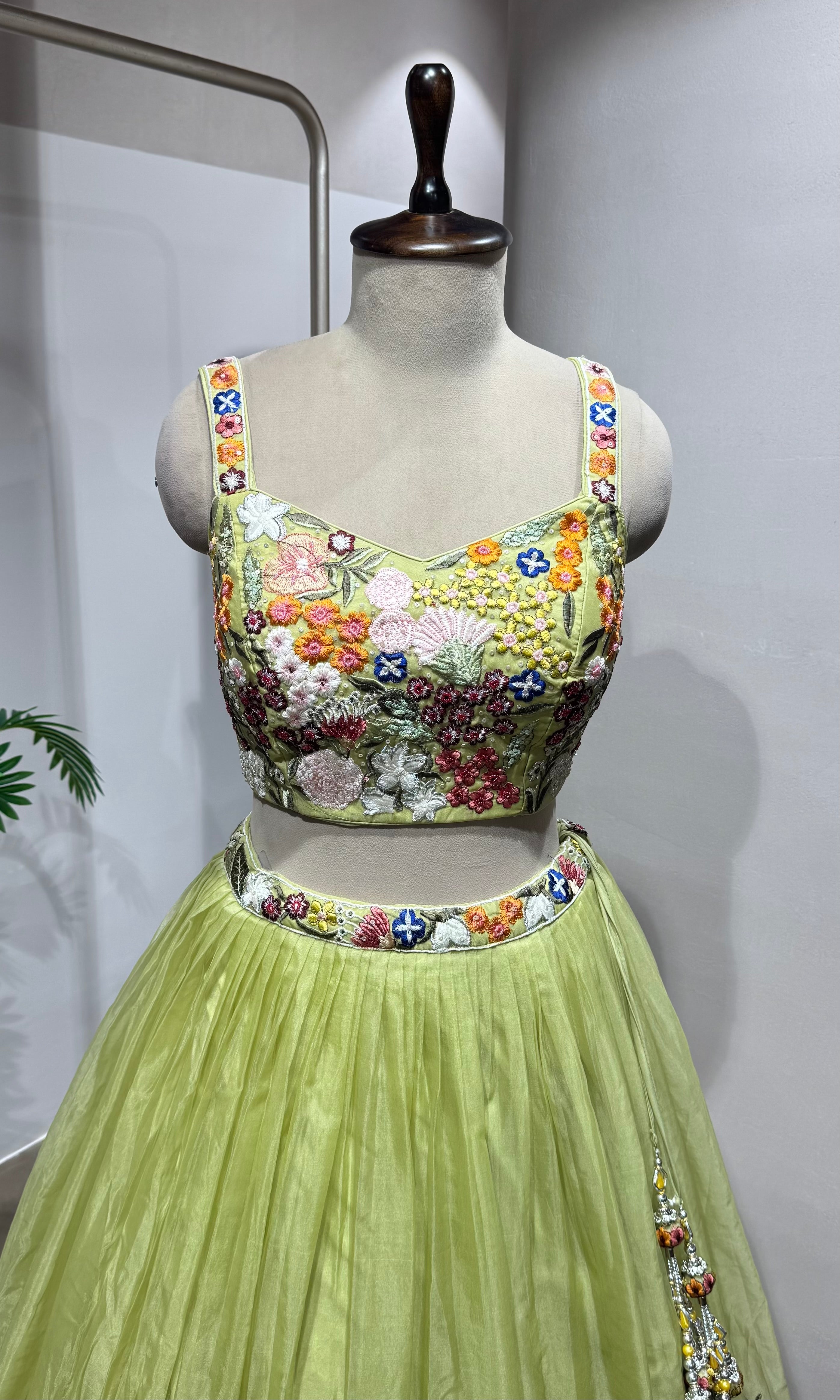 Green floral embroidered lehenga set