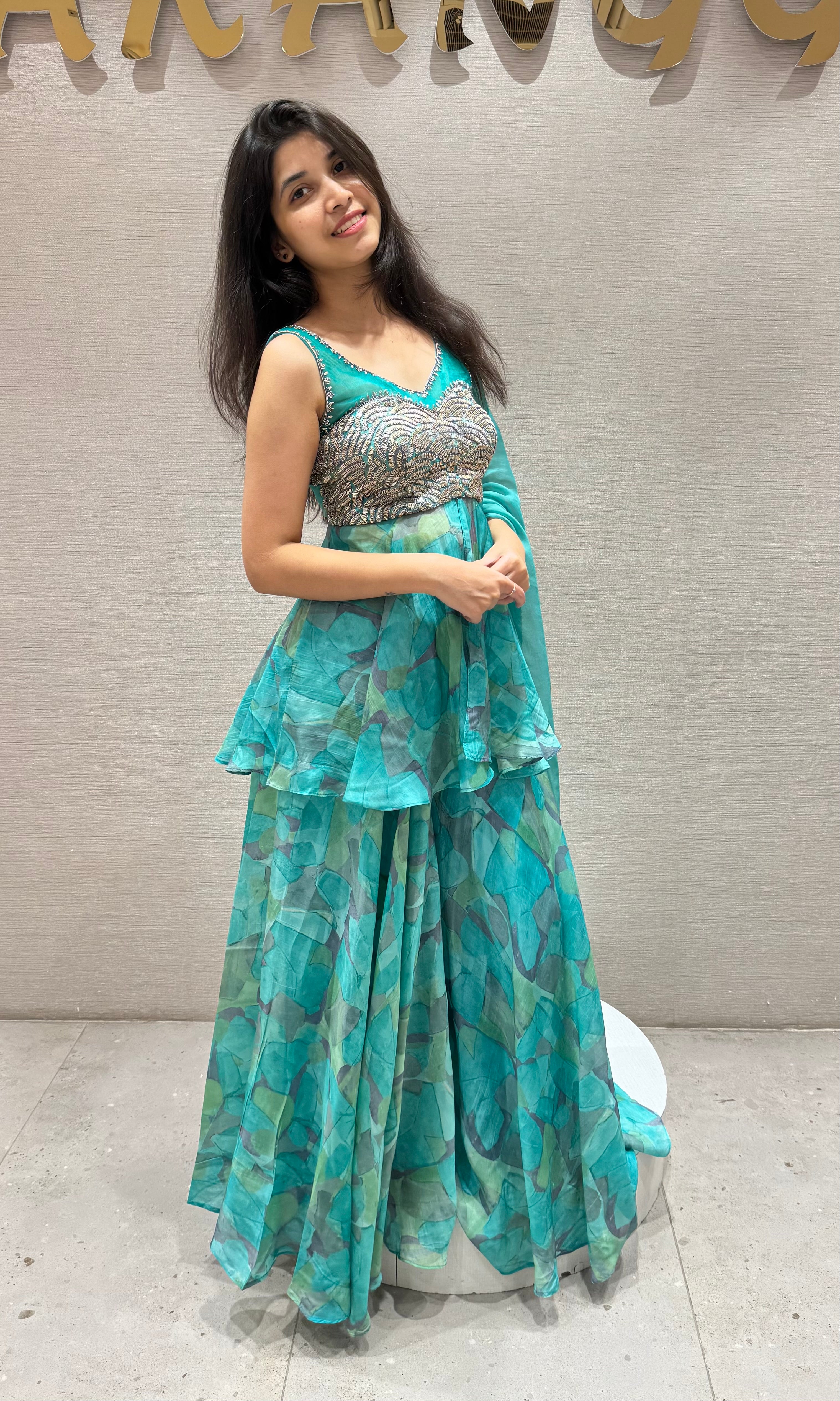 Rama FLORAL PEPLUM PALAZZO SET