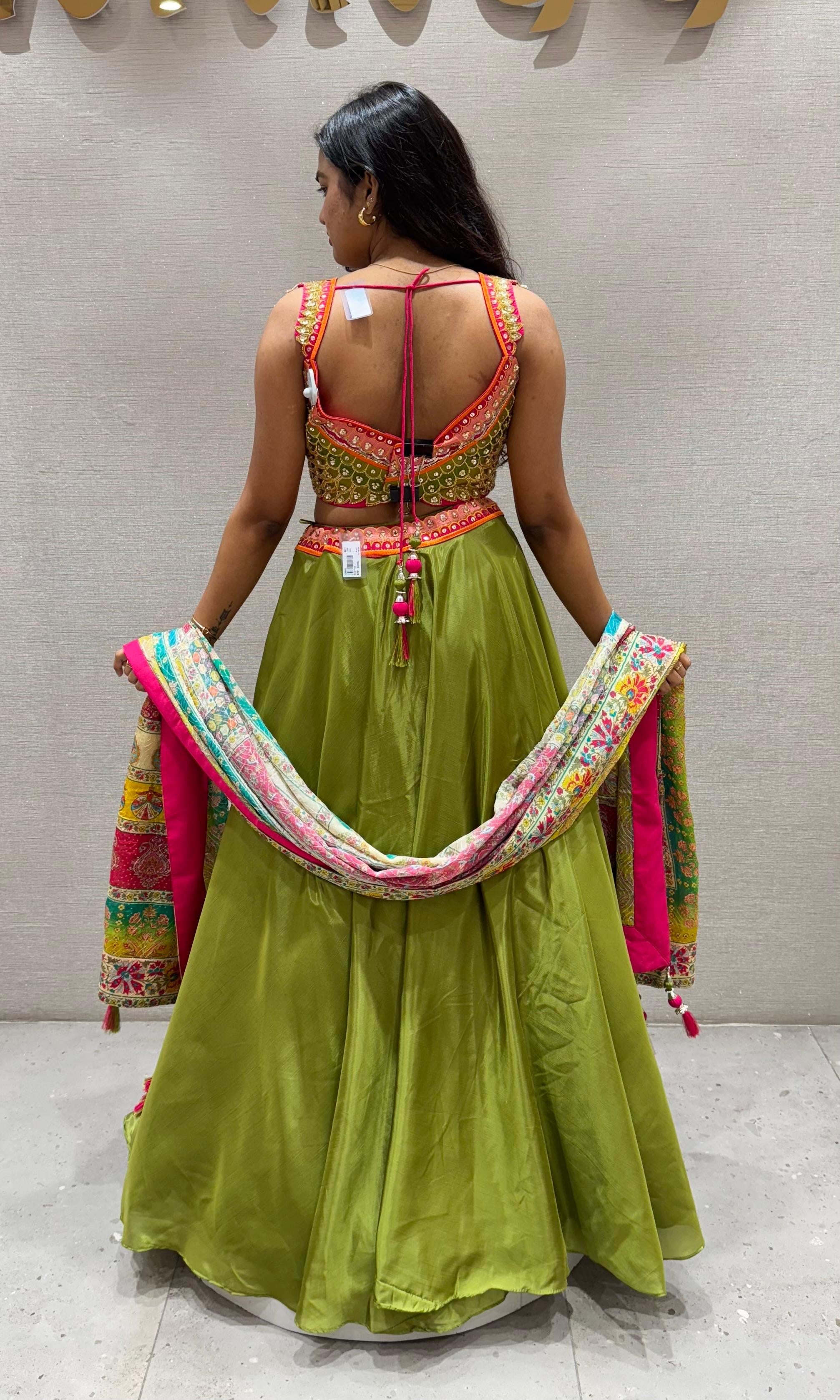 Green Lehenga WITH MULTI COLOUR DUPATTA