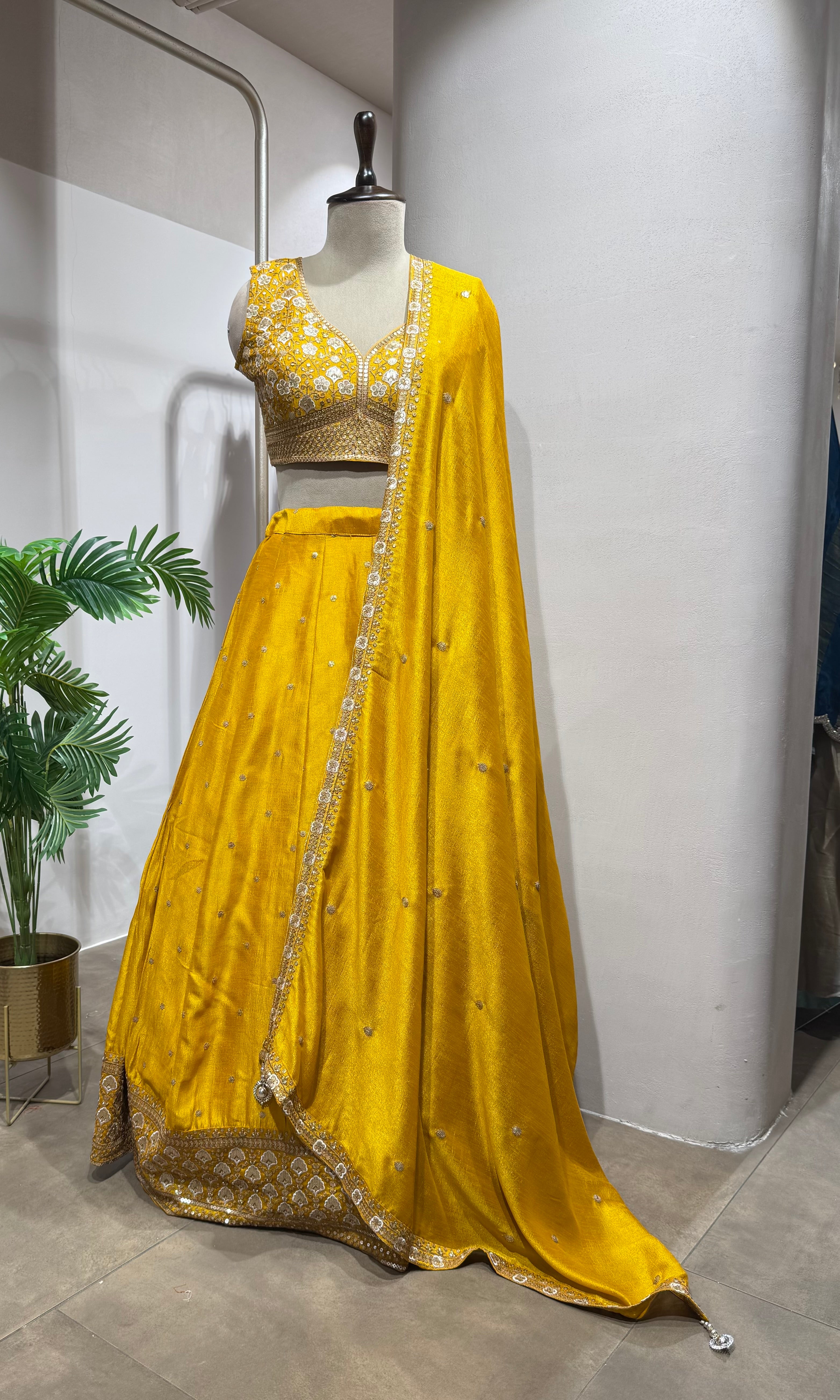 Yellow golden ethnic lehenga set