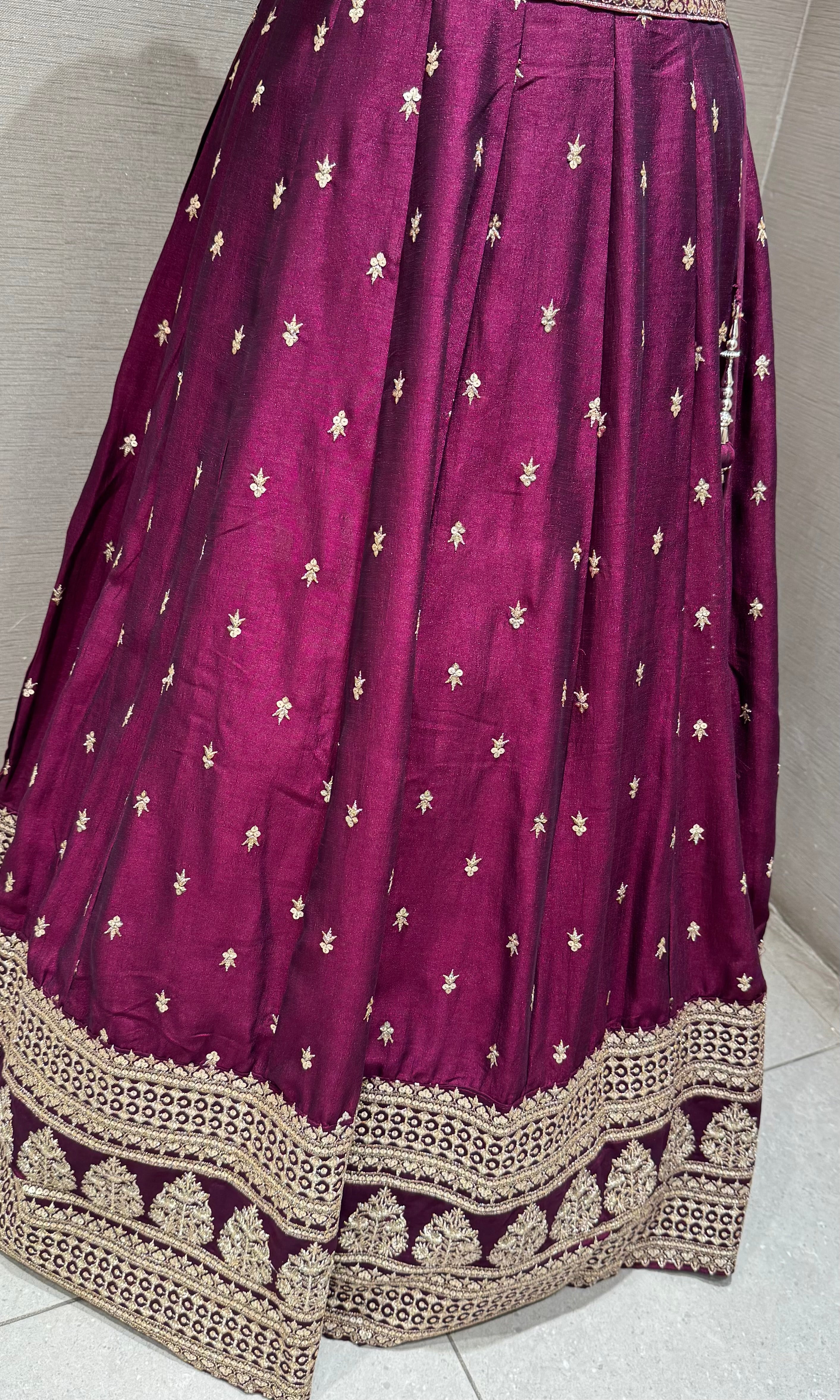 Royal Plum wine Lehenga Choli with Zari Borders