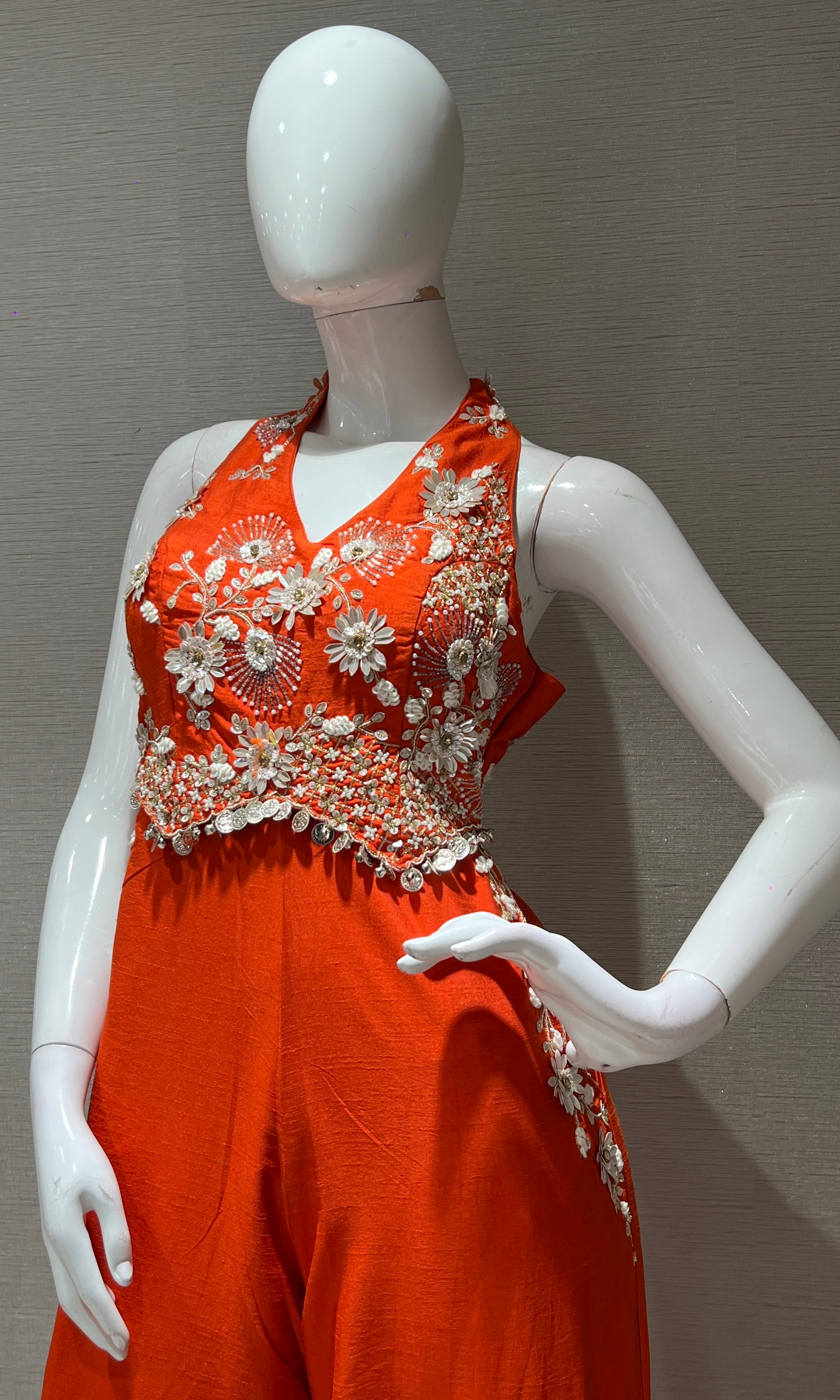 Orange FLOWER EMBROIDERY jumpsuit
