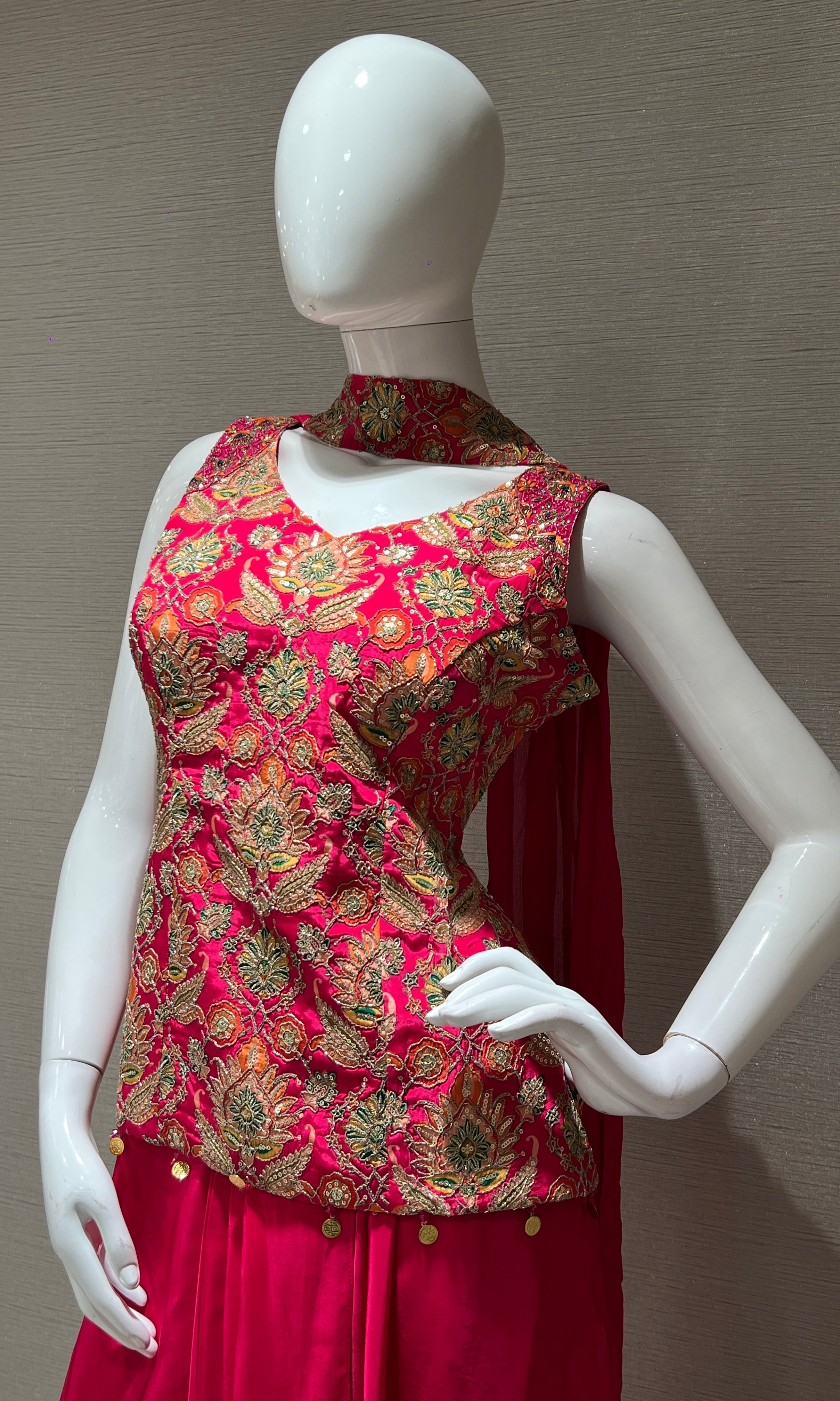 Pink Indo Western Dress with Embroidered Top