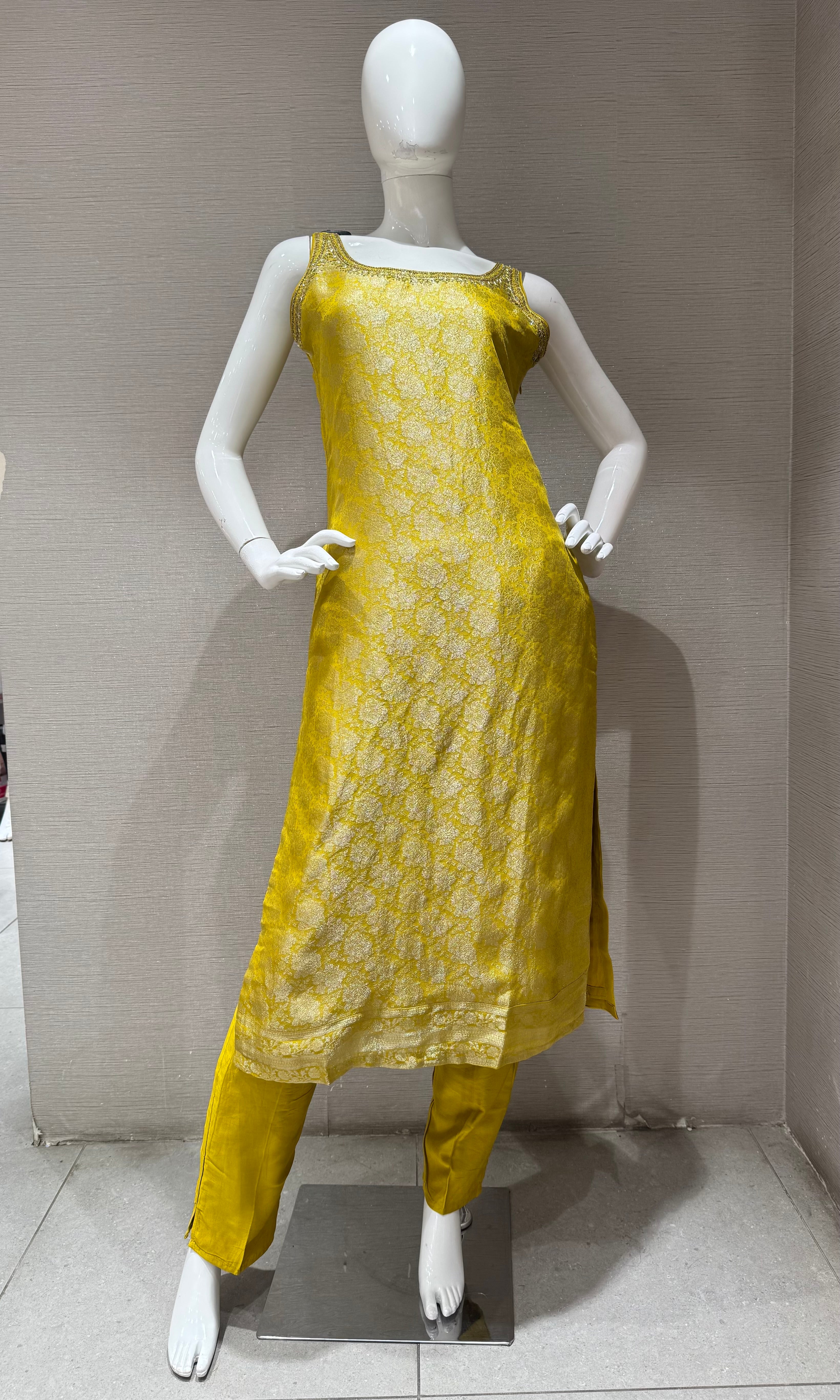 yellow banarasi Silk KURTA SET