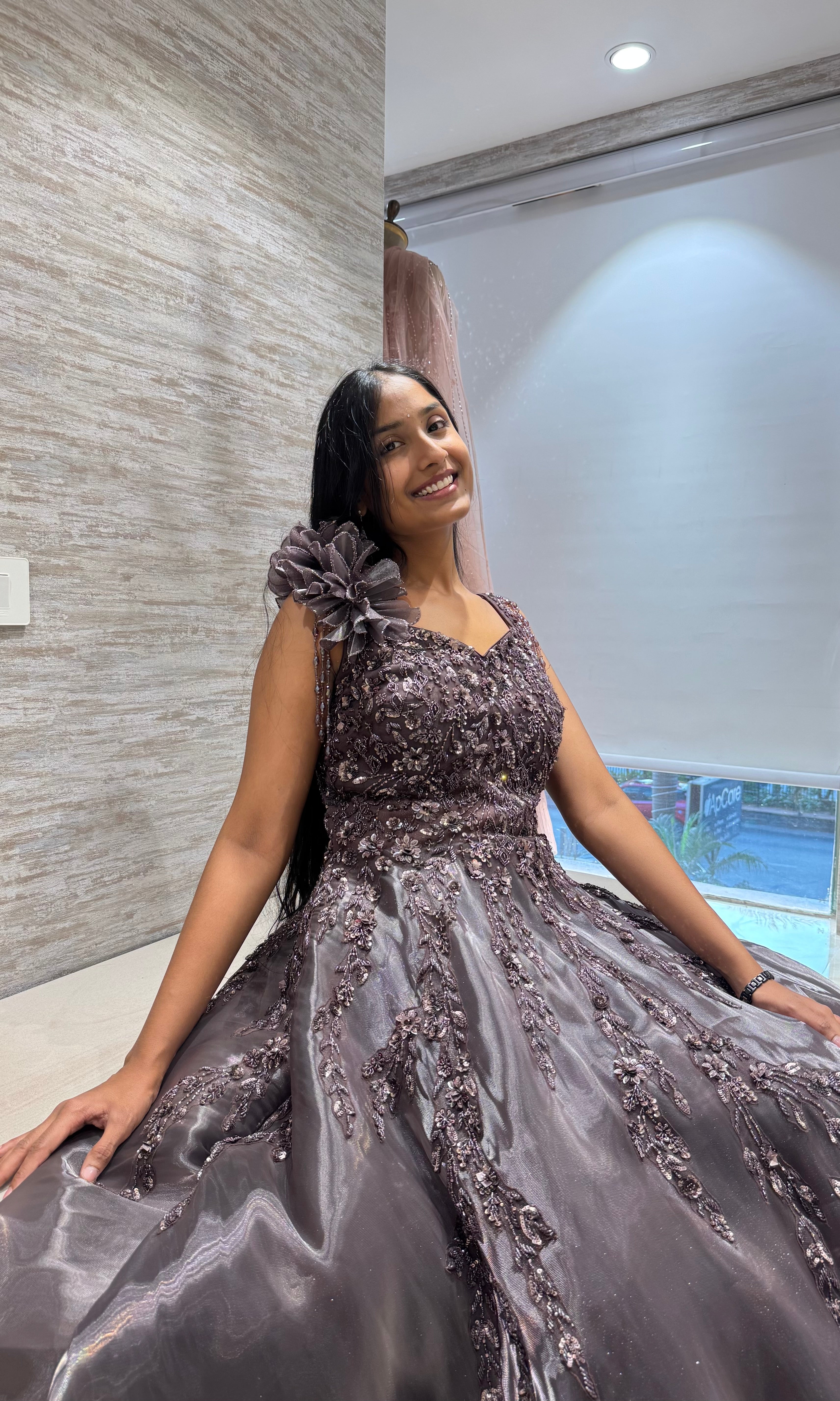 Purple FLORAL Embellished Gown