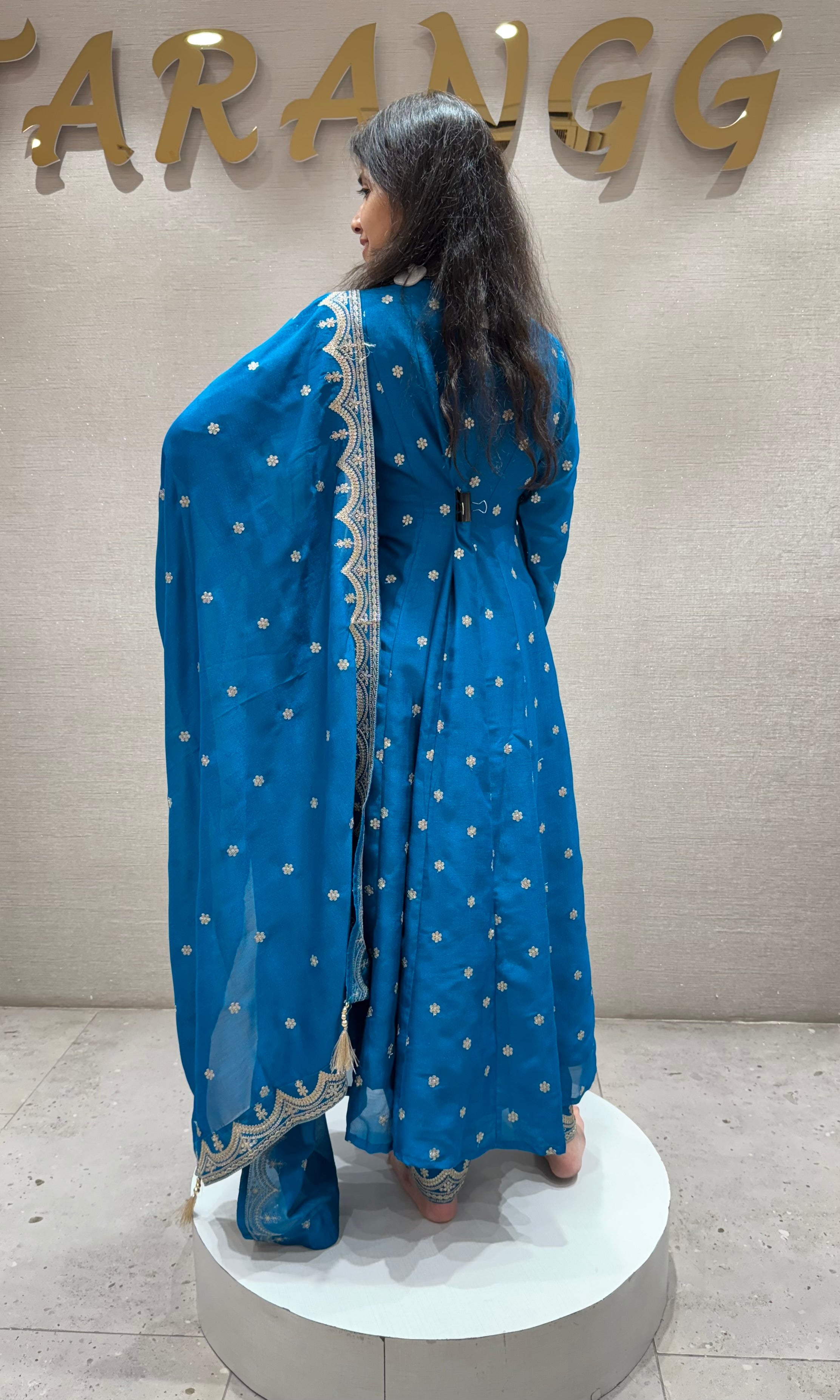 Rama blue EMBROIDERED Anarkali SET