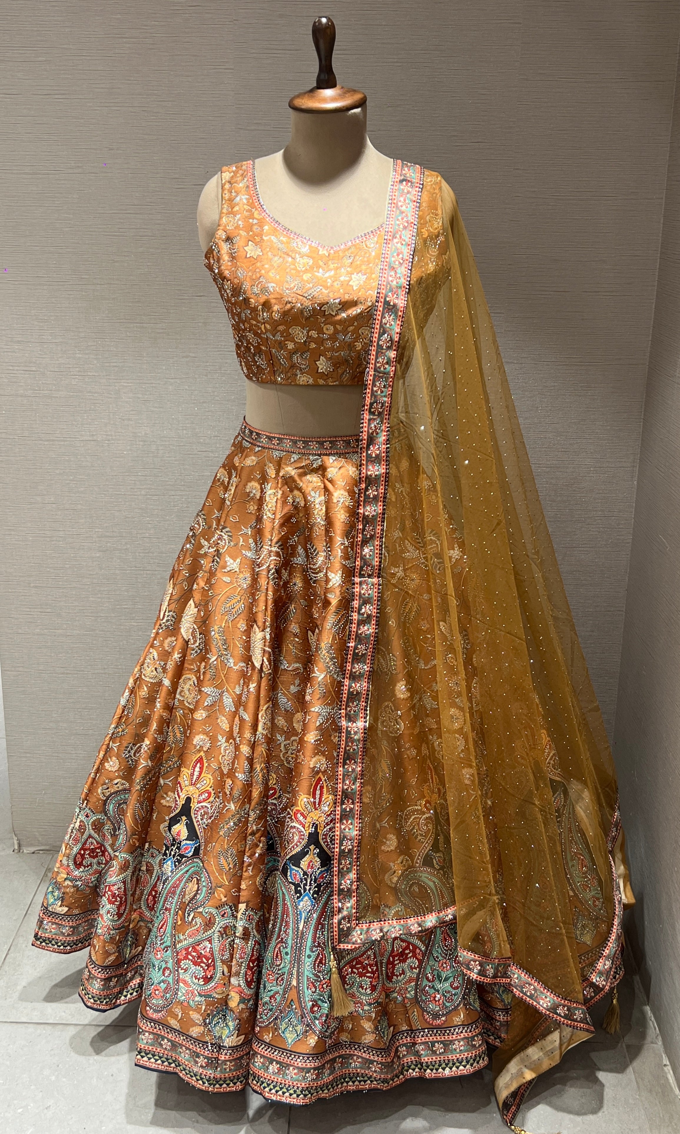 Mustard yellow Floral Embroidered lehenga