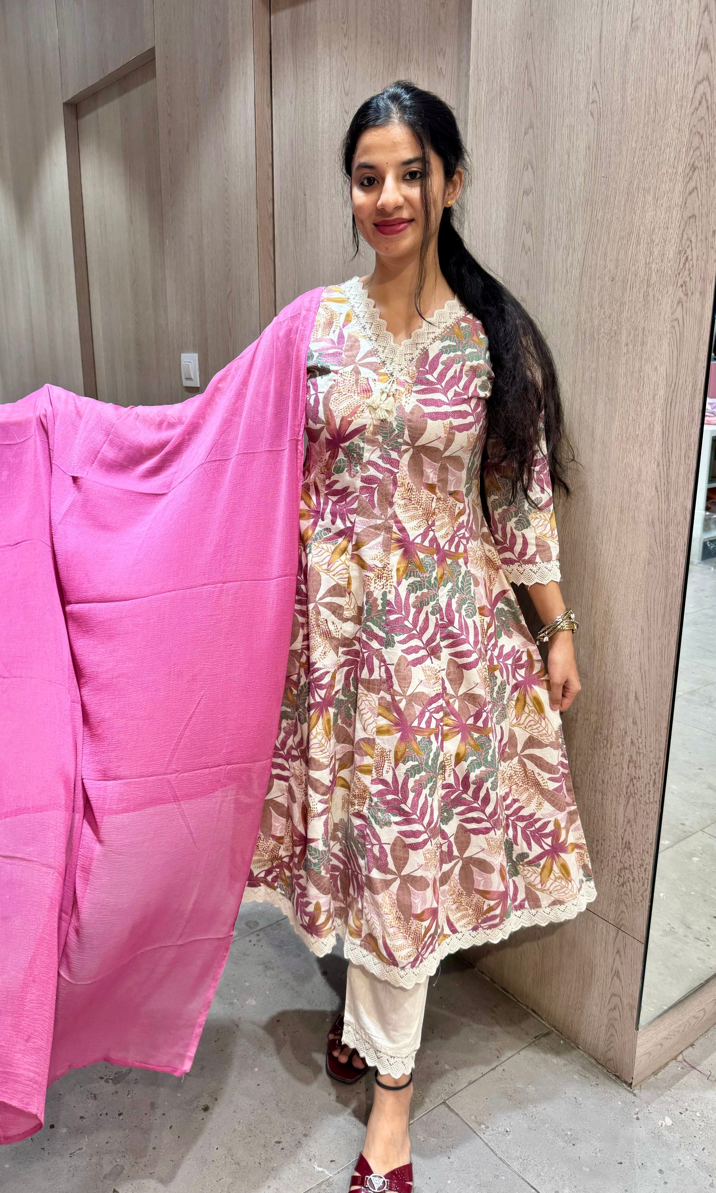 Onion pink Anarkali frock with straight pant k222