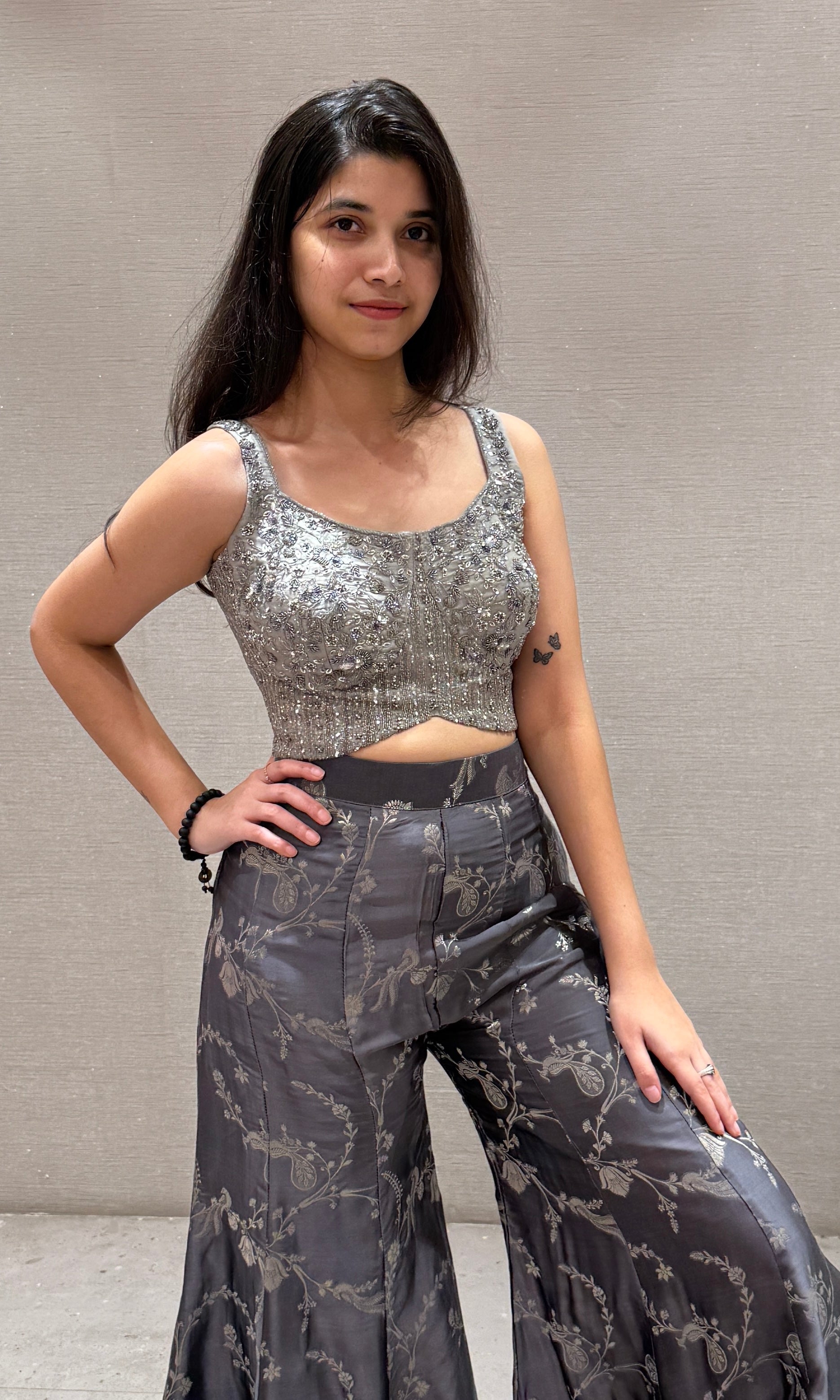 Grey EMBELLISHED Palazzo Set