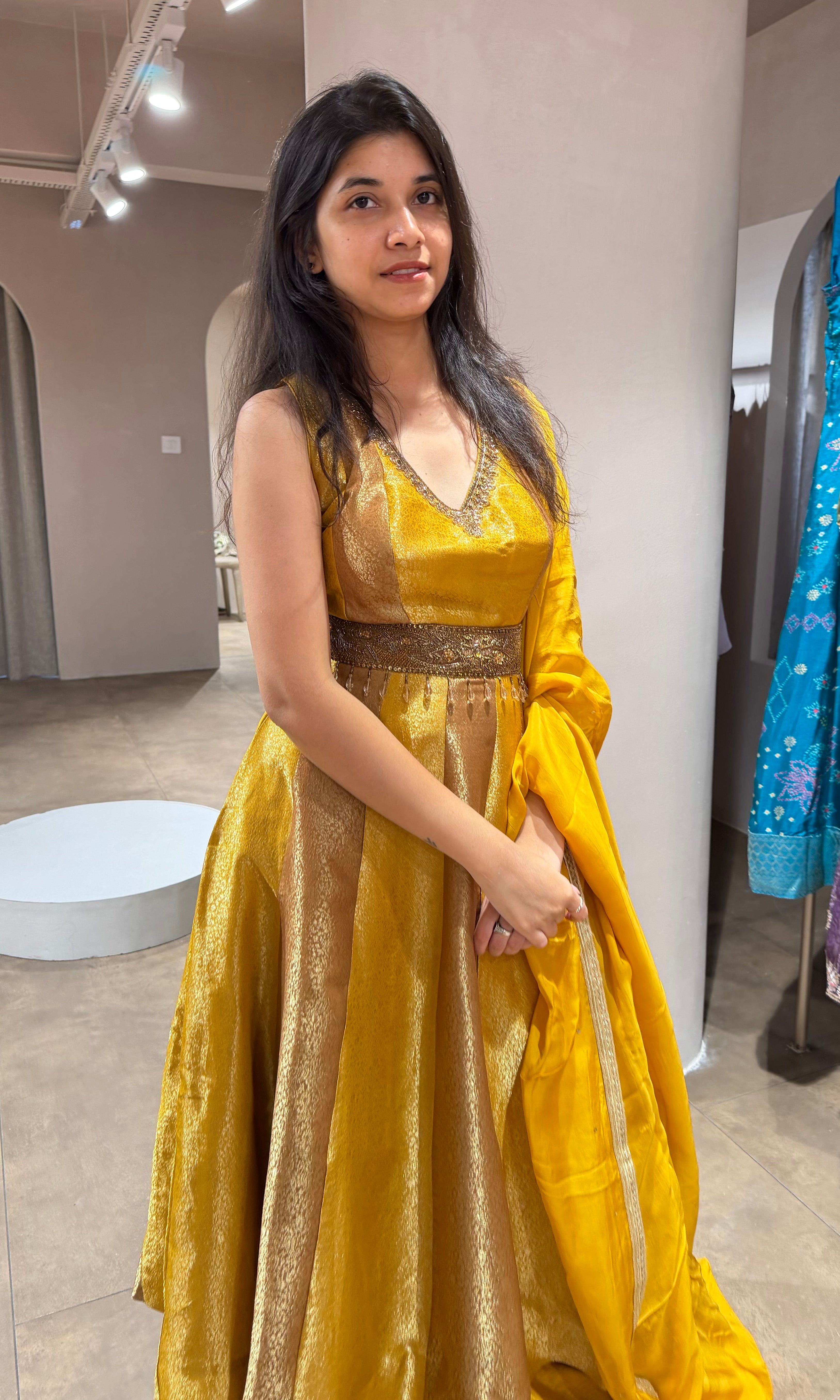 Mustard yellow EMBELLISHED ANARKALI SET