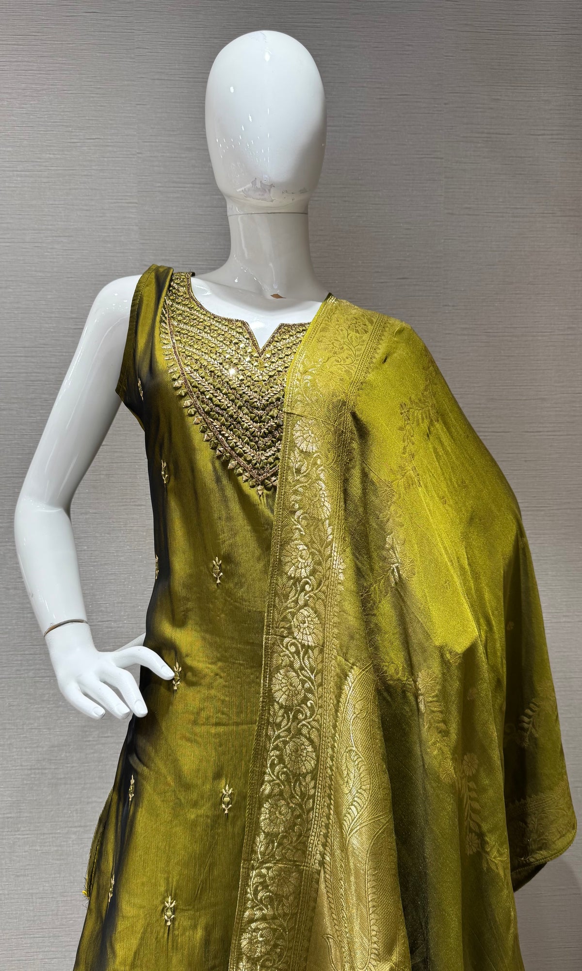 Green embroidered Silk Kurta Set with dupatta