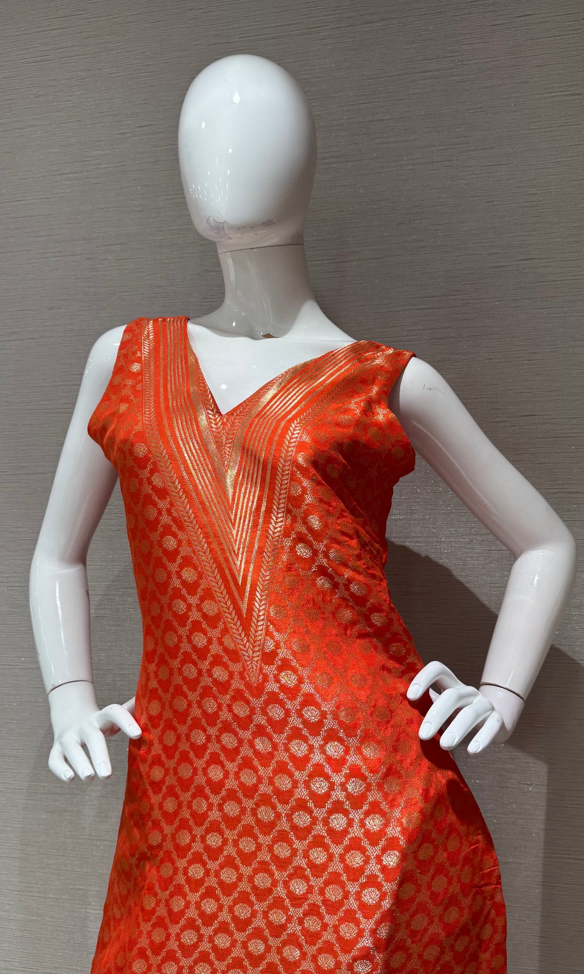 Orange Golden Embroidered Kurta Set with Dupatta