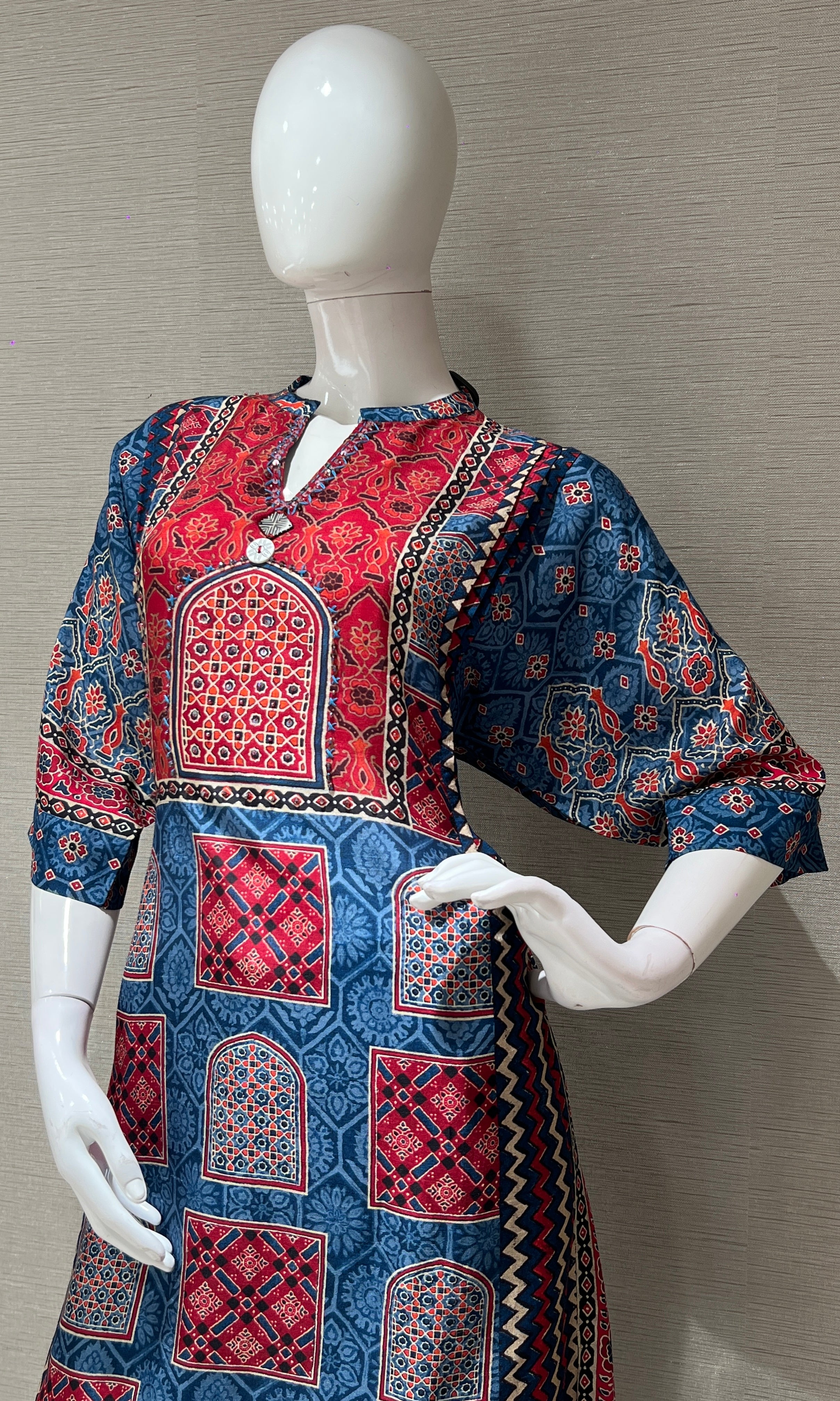 Red and Blue Art Print Kurti Top