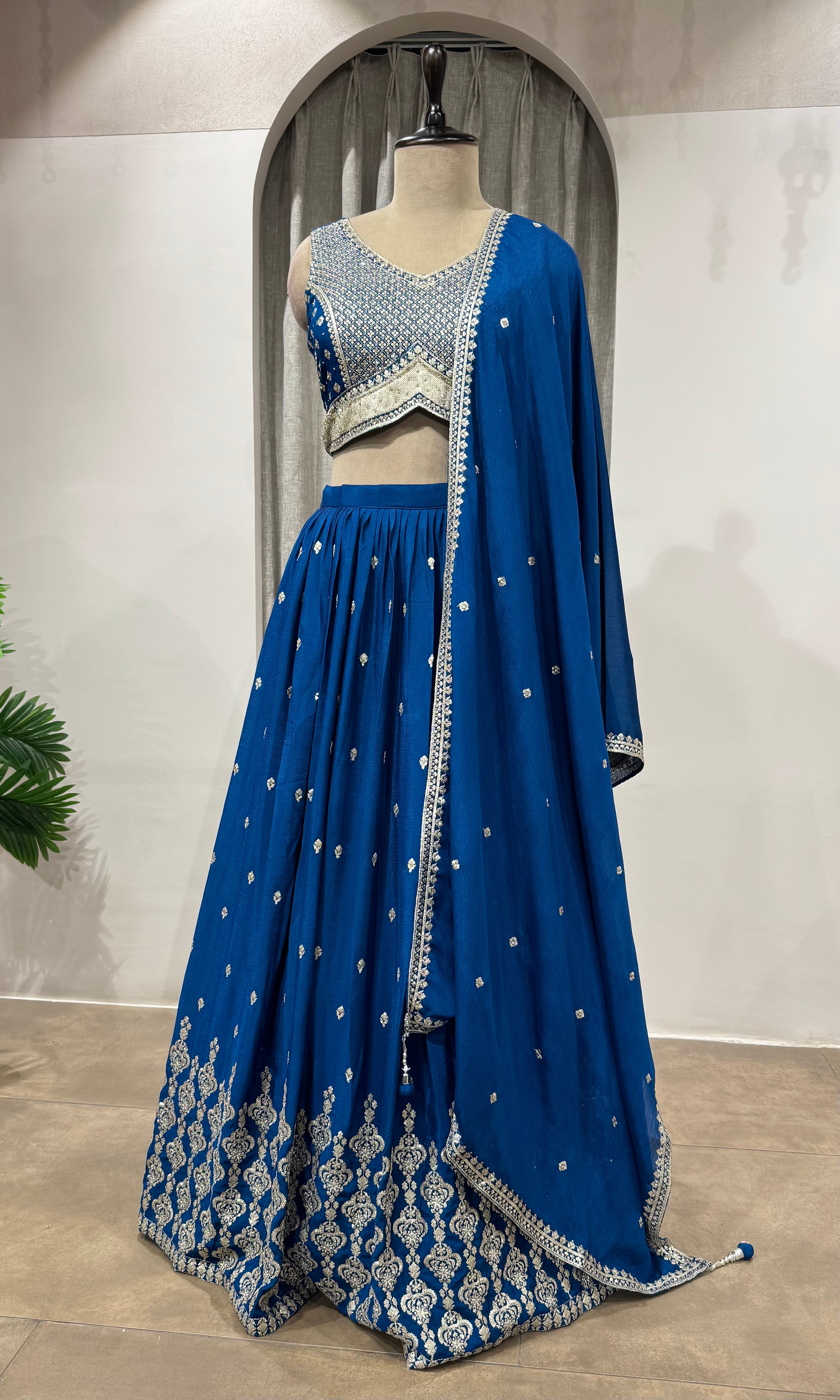 Teal Blue Georgette Lehenga with Silver Embroidery