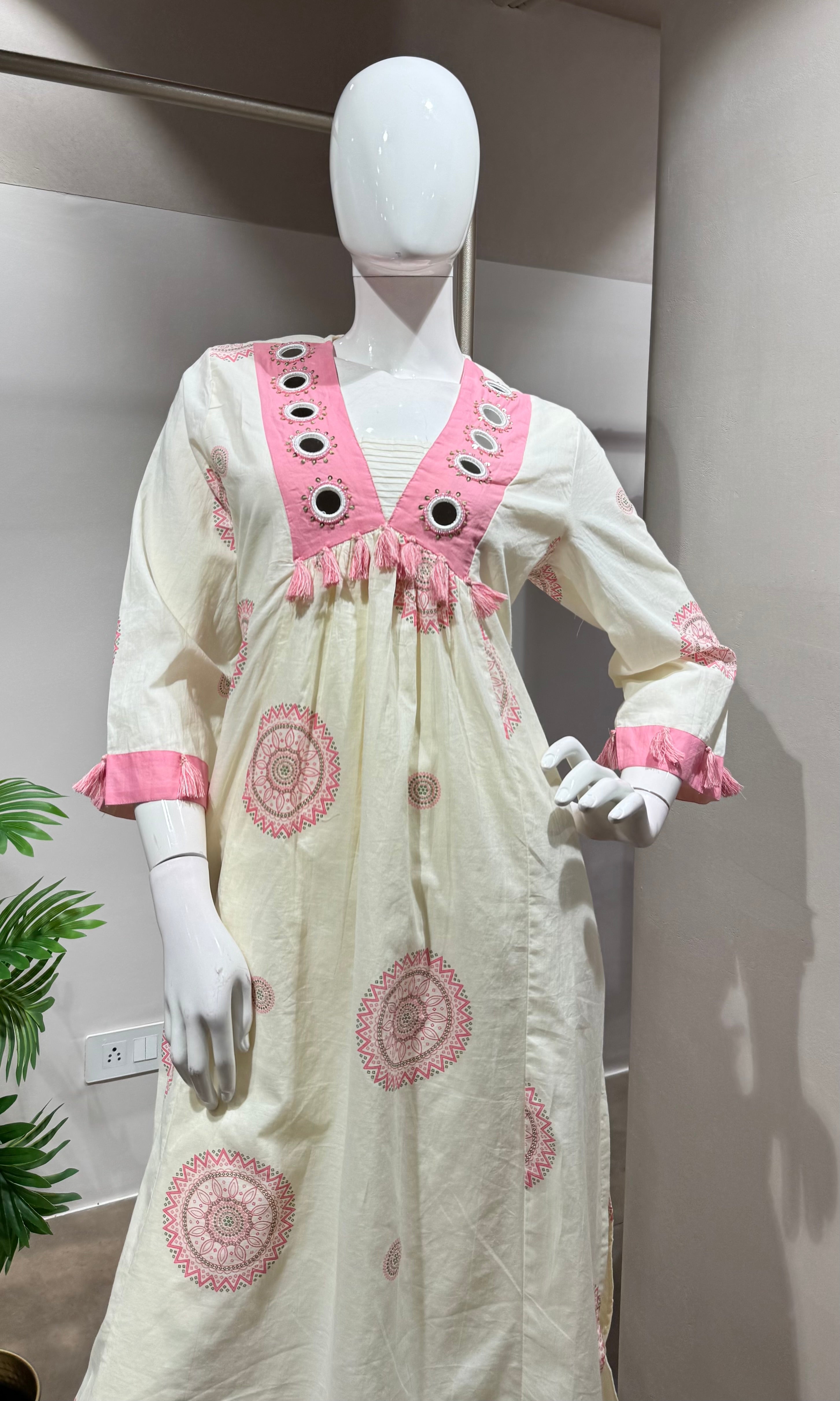 PINK Floral Block Print Cotton Kurta Set