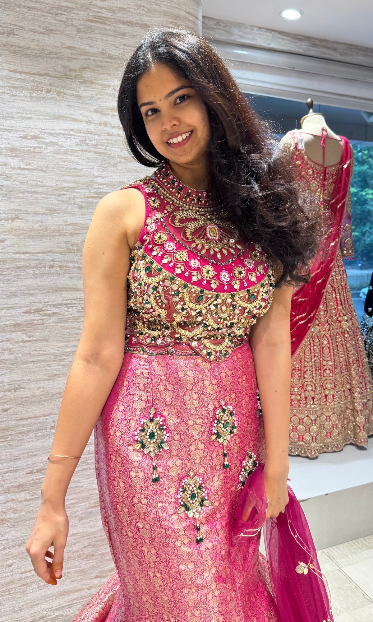 Rani Pink and Gold Embellished Bridal Lehenga