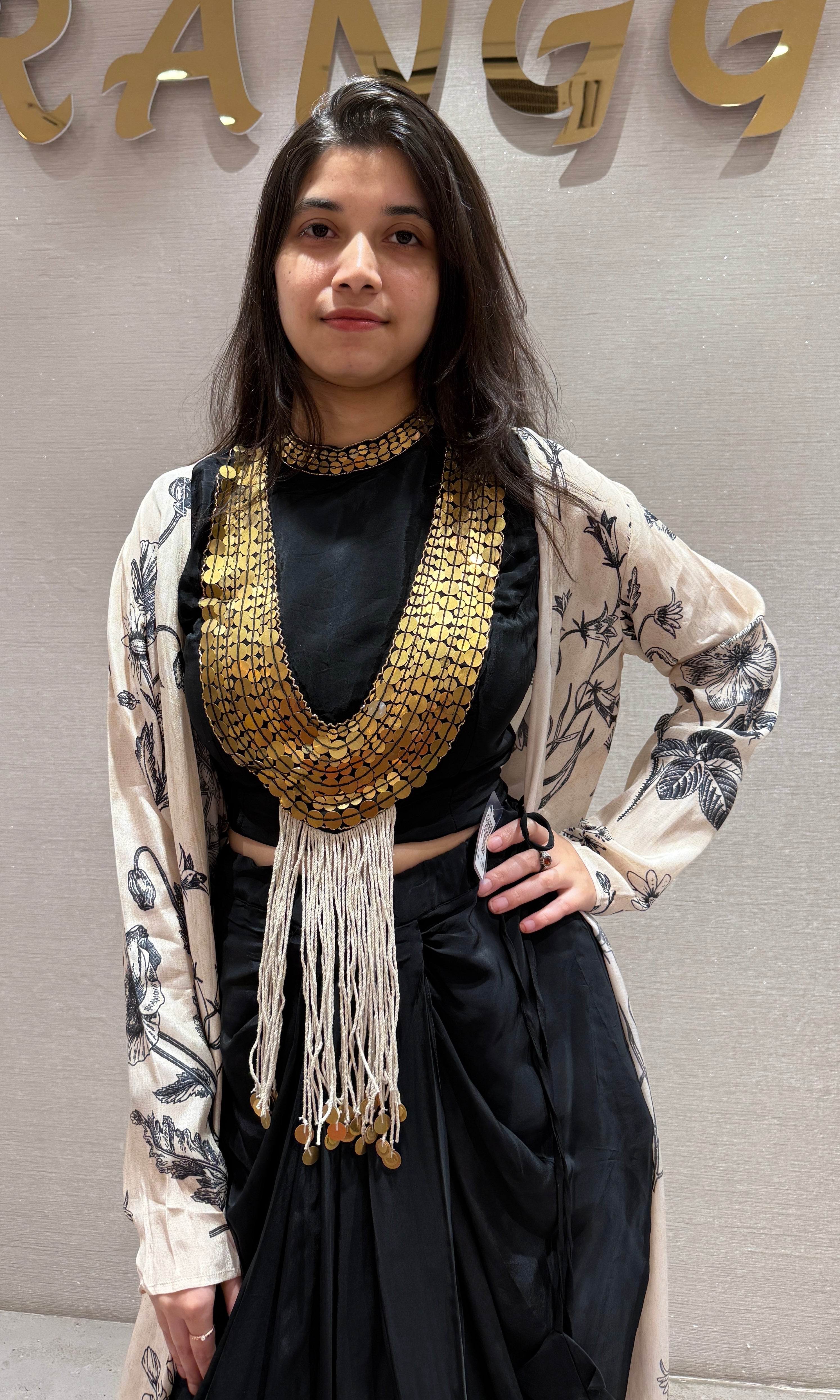 Midnight Black skirt with Printed Long Jacket