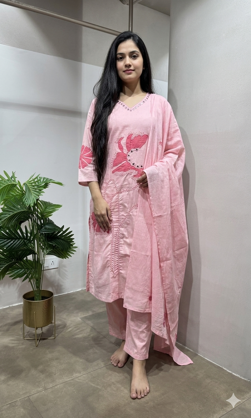 Baby pink floral kurta set