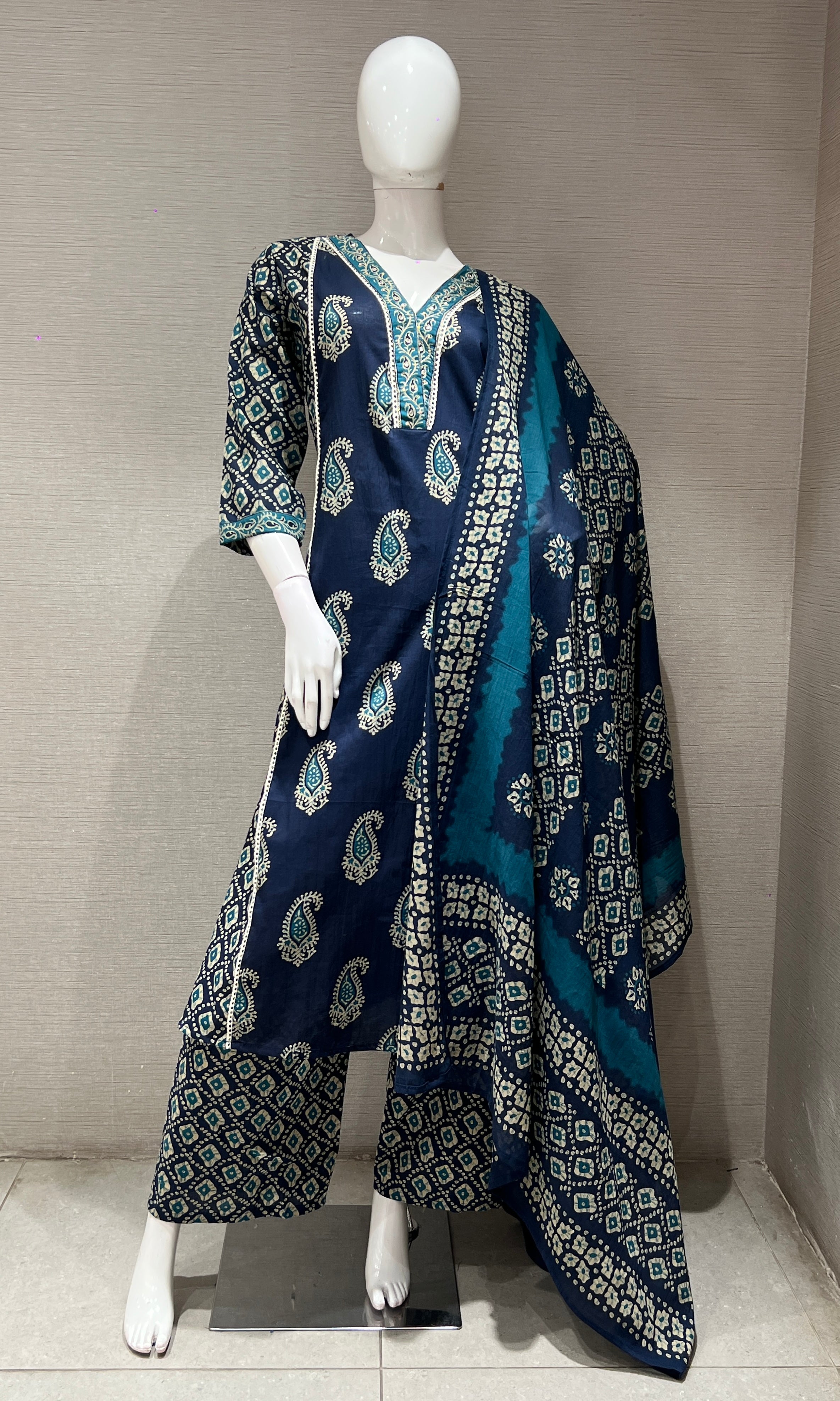 Blue printed kurta set with palazzo pants