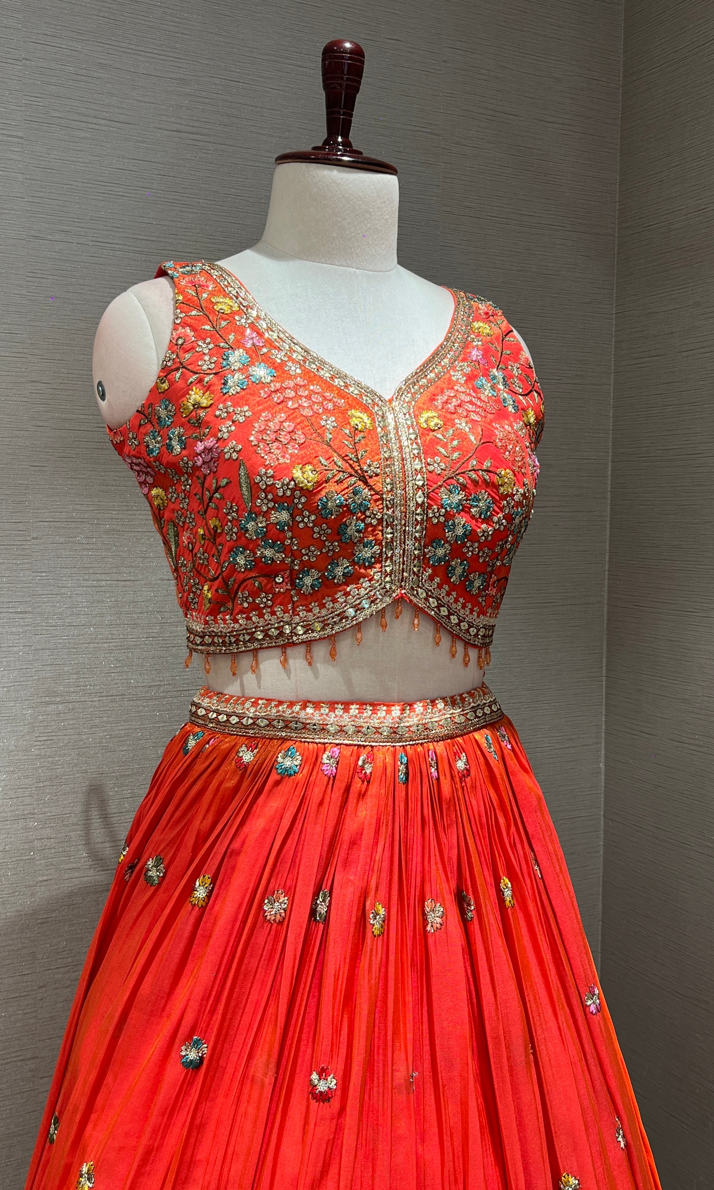 Orange golden floral embroidered Lehenga