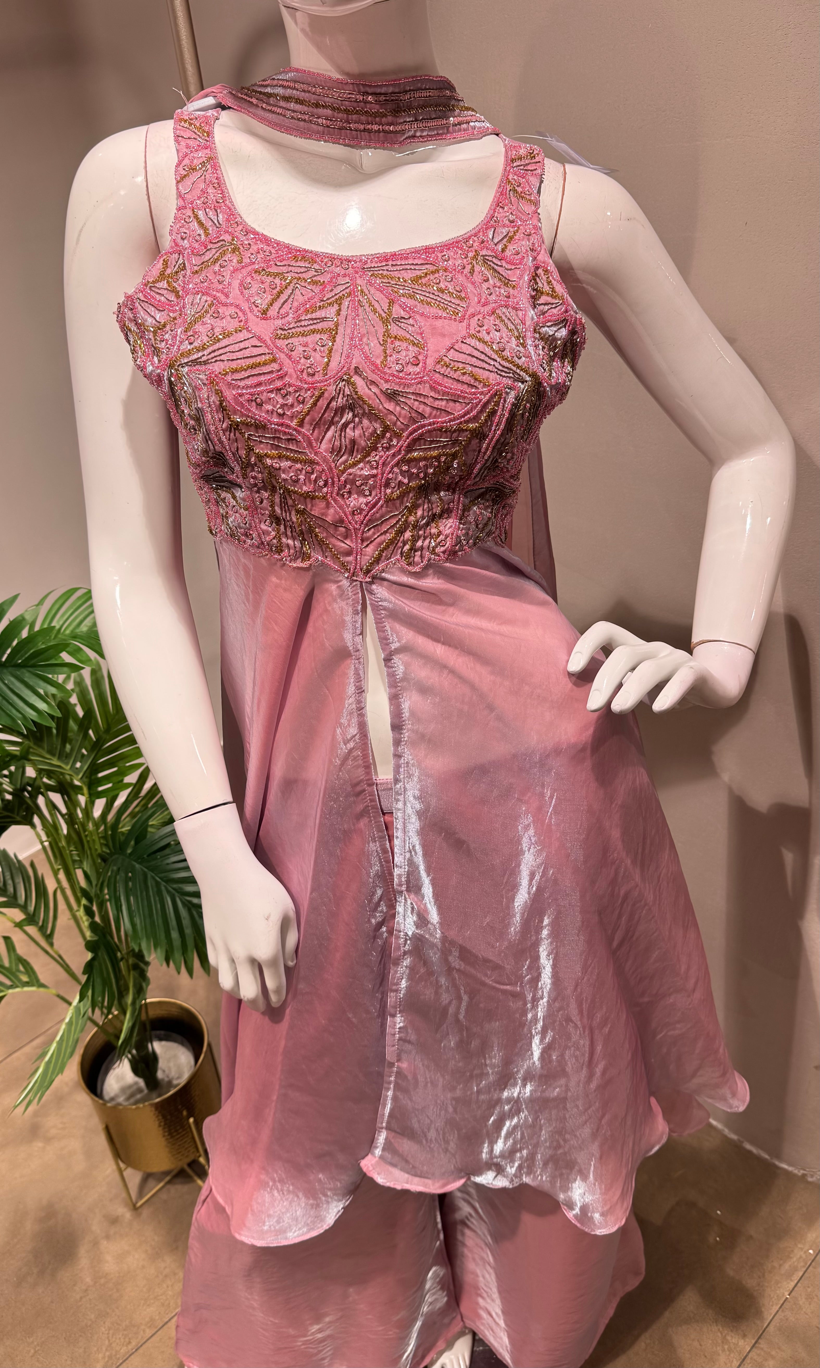 PINK A LINE SHIMMER TISSUE PALAZZO SET
