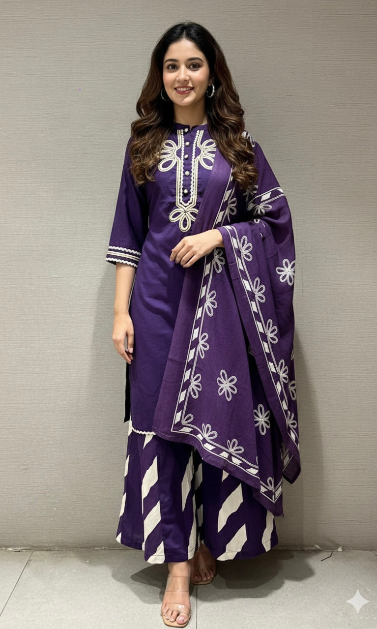 Purple floral kurta set with palazzo pants