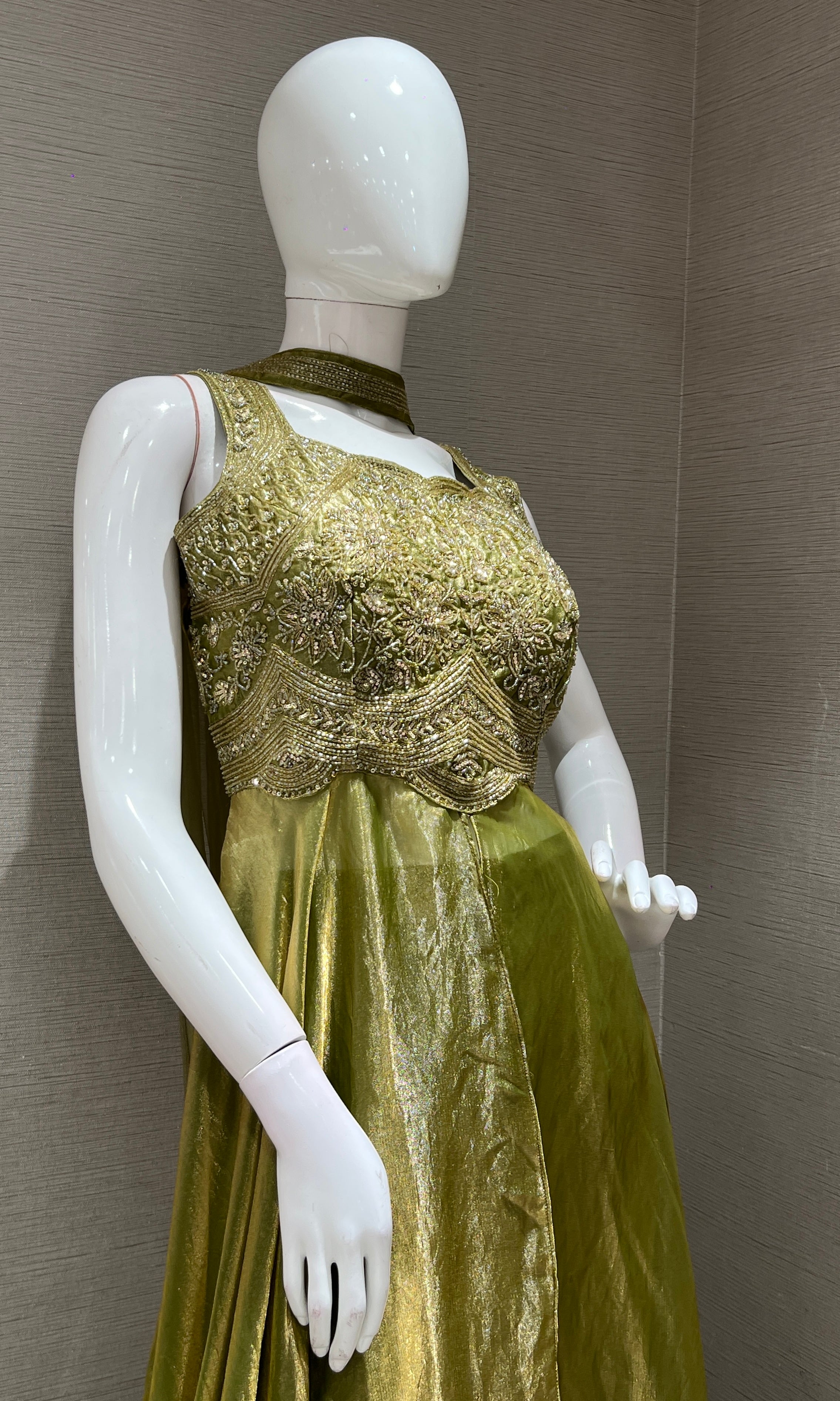 Green EMBROIDERED ANARKALI WITH PALAZZO PANTS