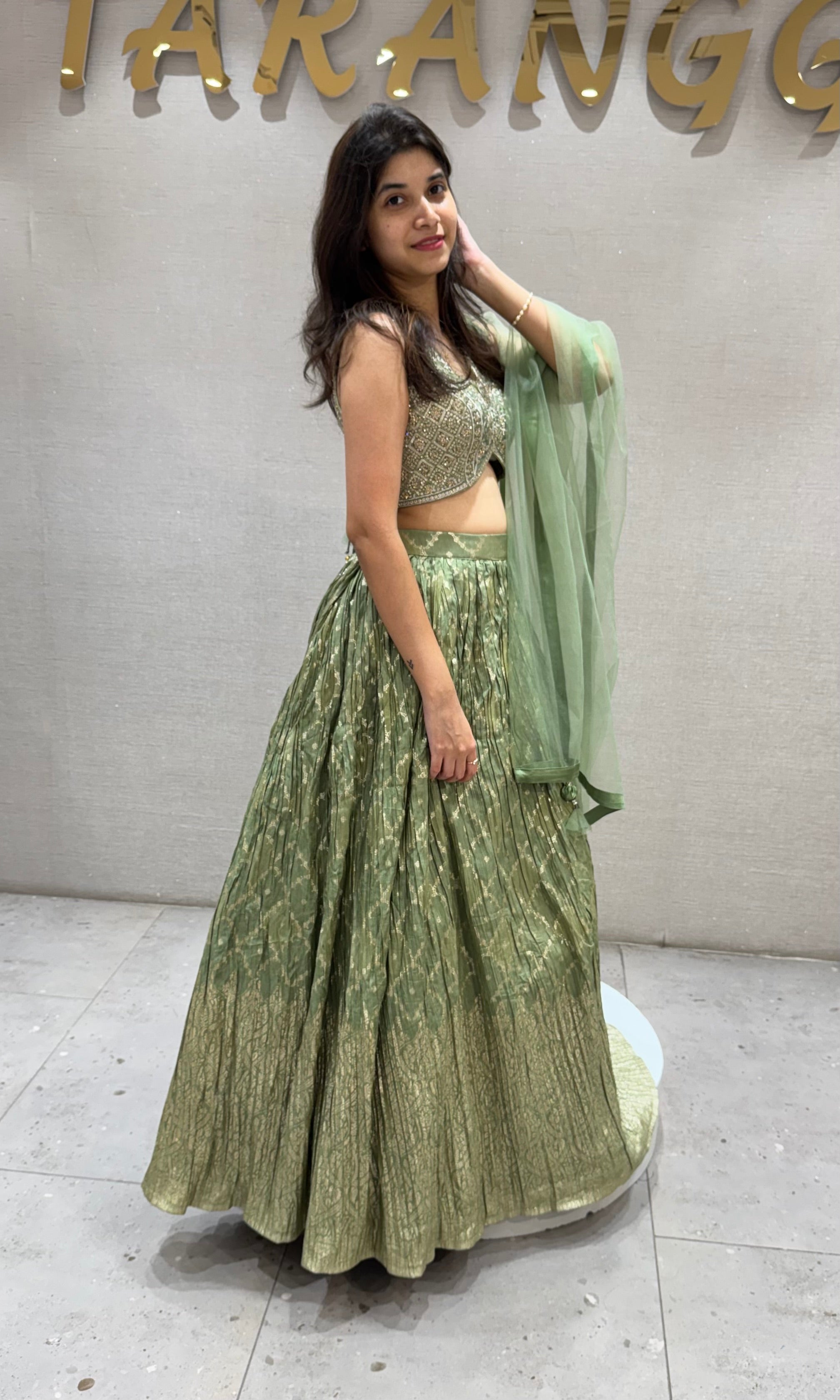 Pista Green Embroidered Net Lehenga Choli
