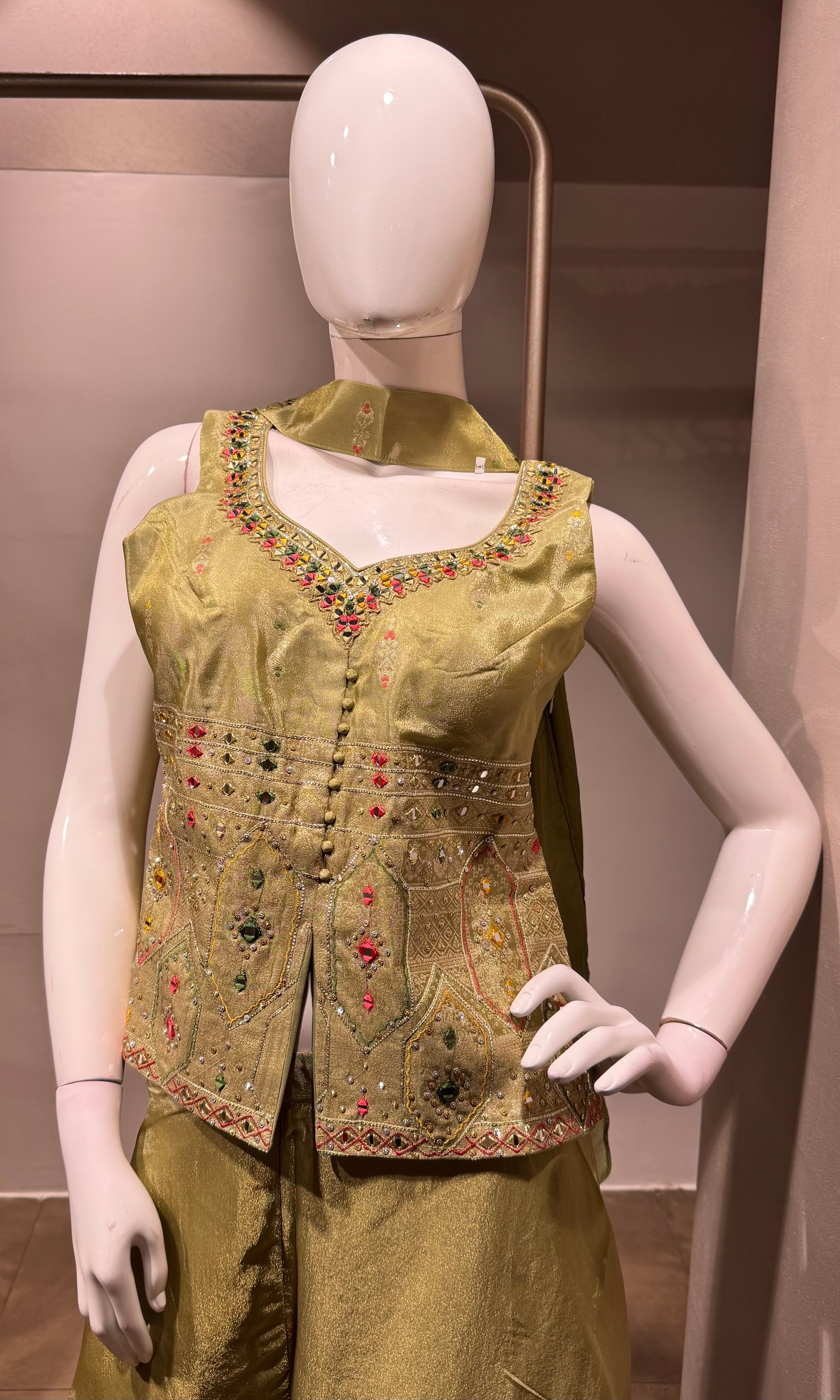 pista green embroidered palazzo set