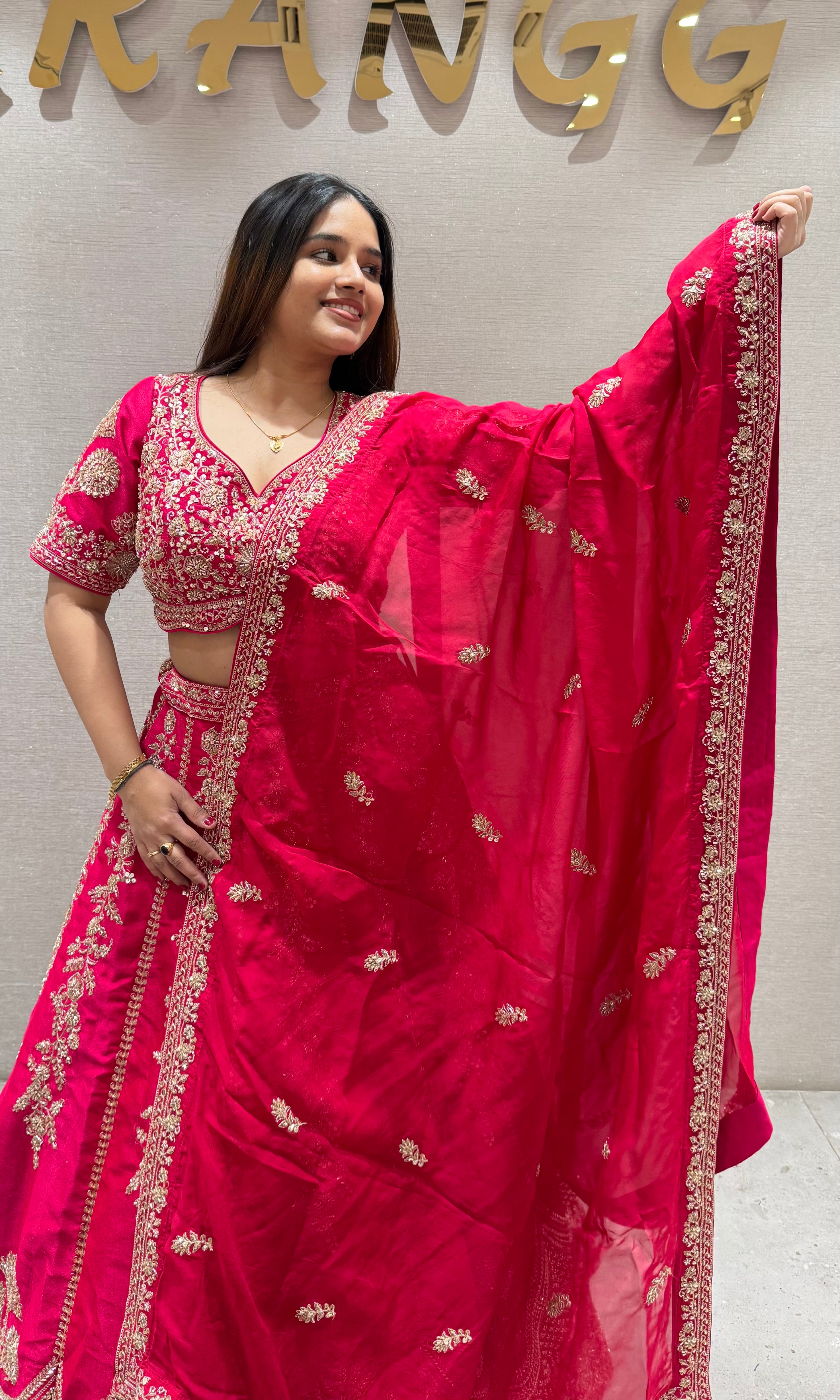 Rani pink FLORAL EMBROIDERED Lehenga