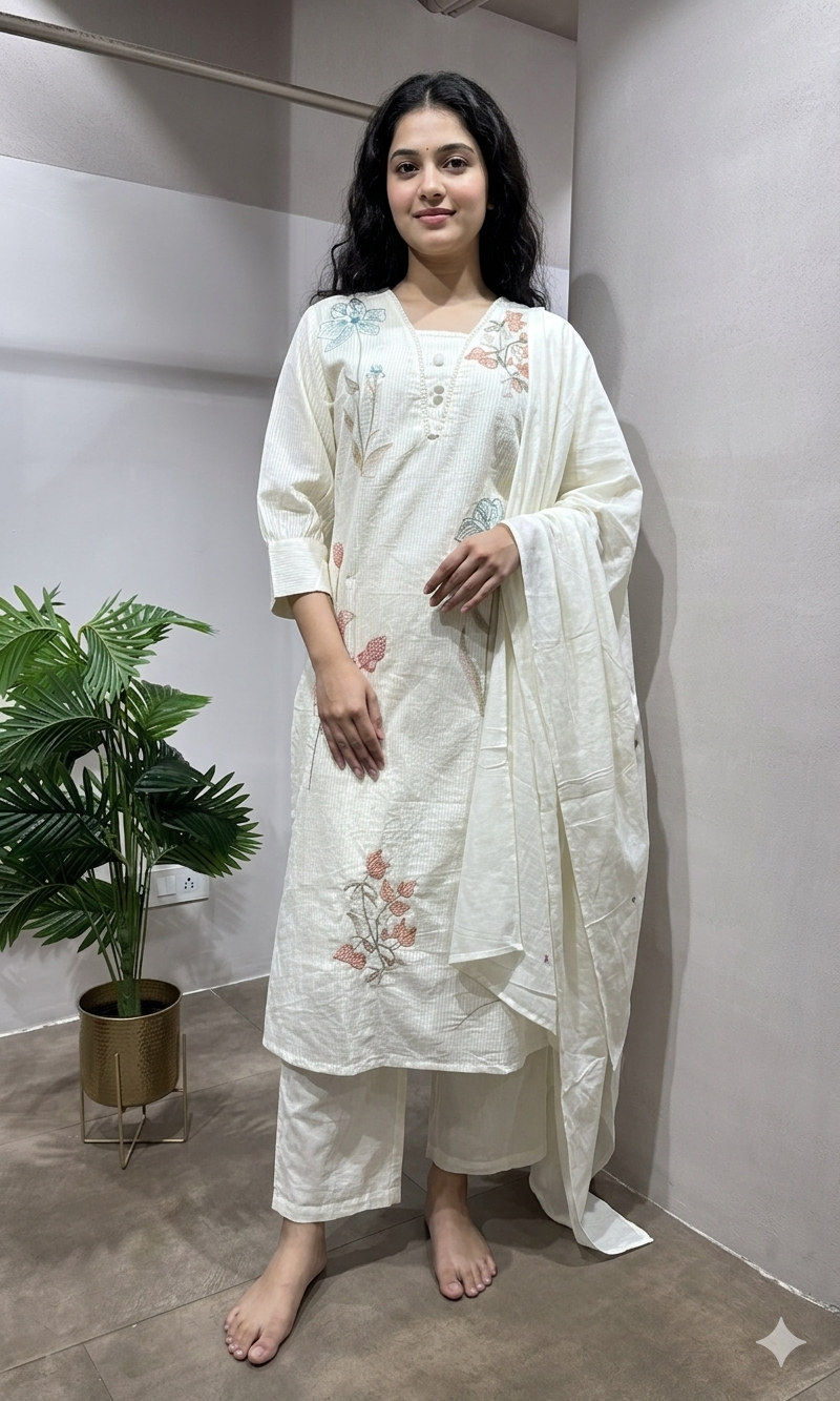 Cream floral printed kurta set
