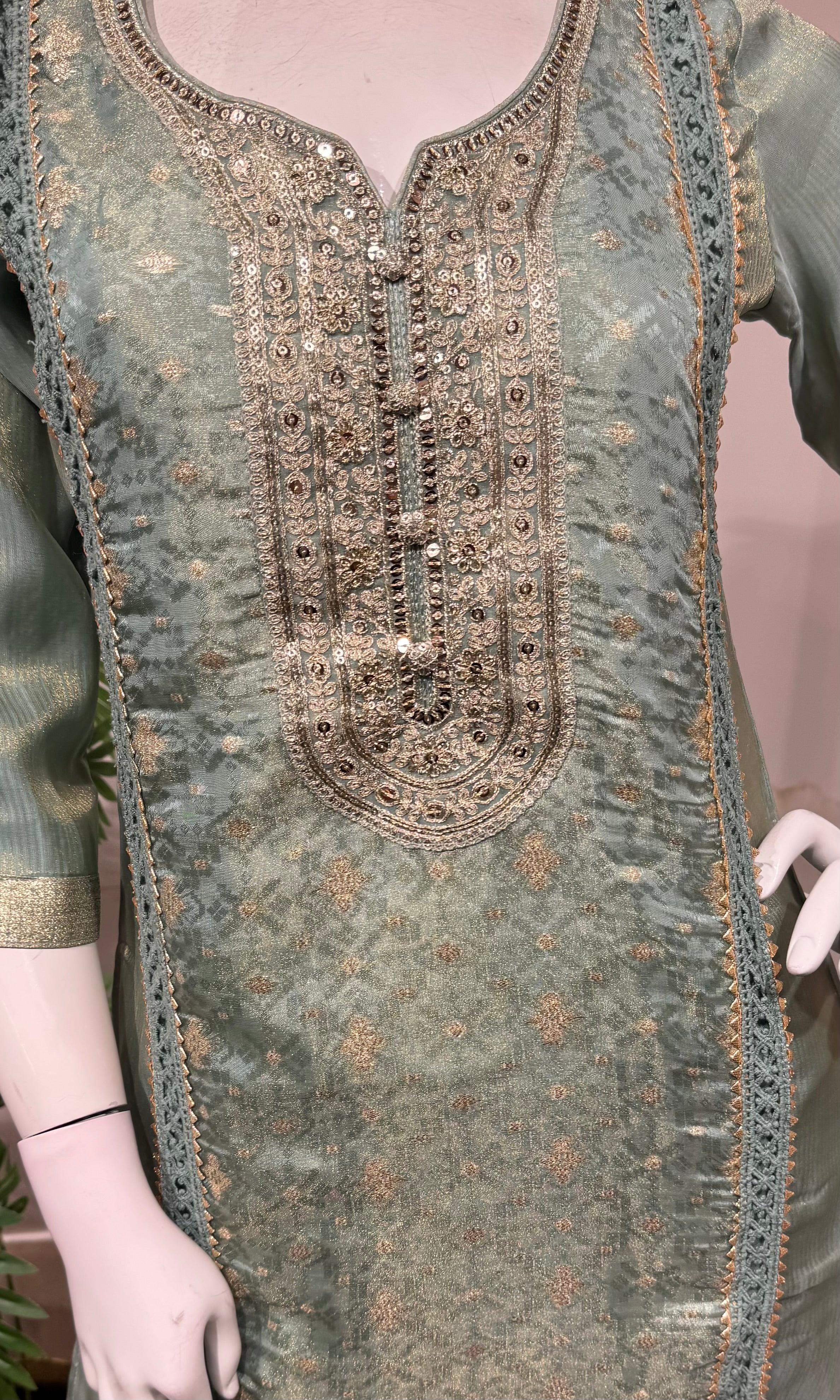 Pista green Embroidered Straight Kurta set