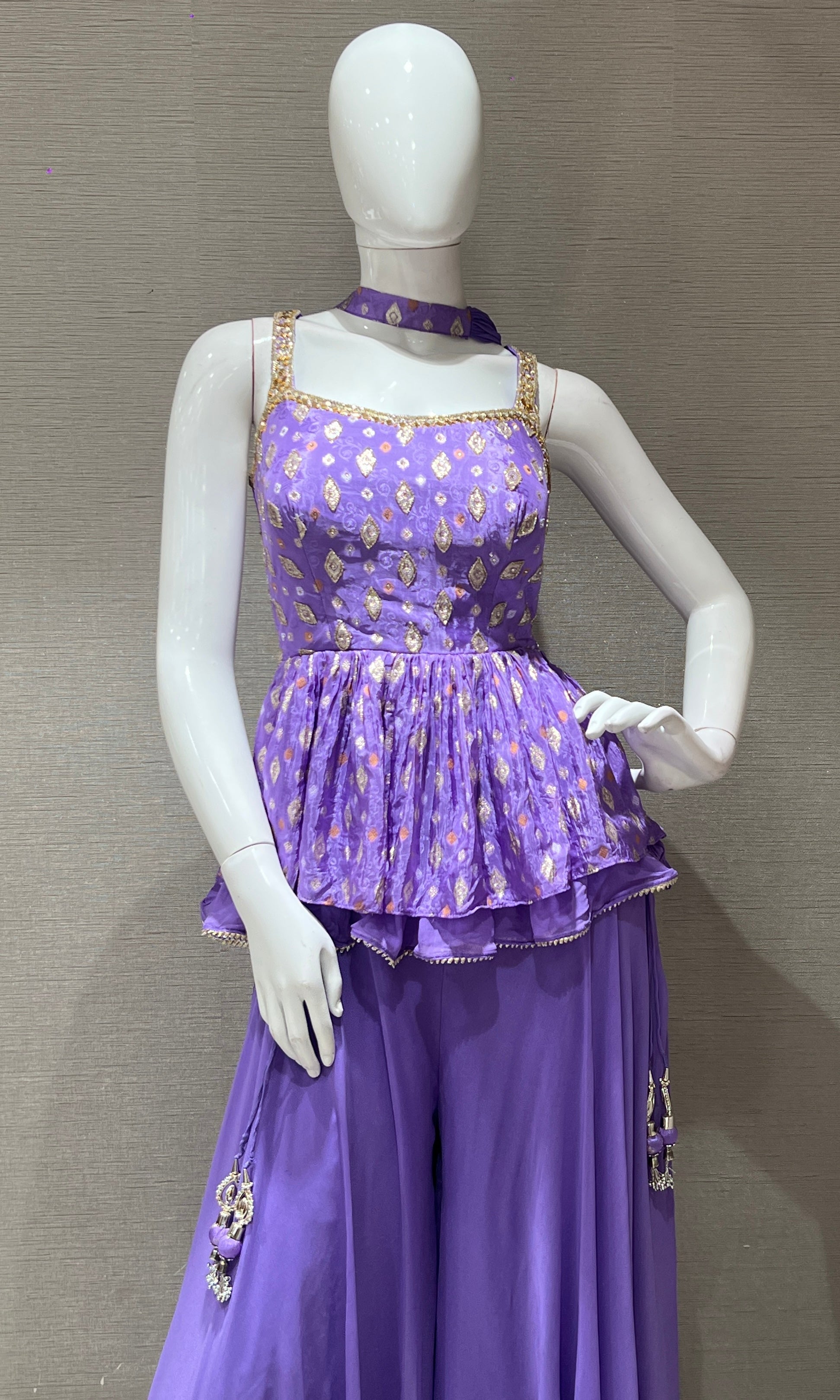 Lavender Embroidered Peplum palazzo Set