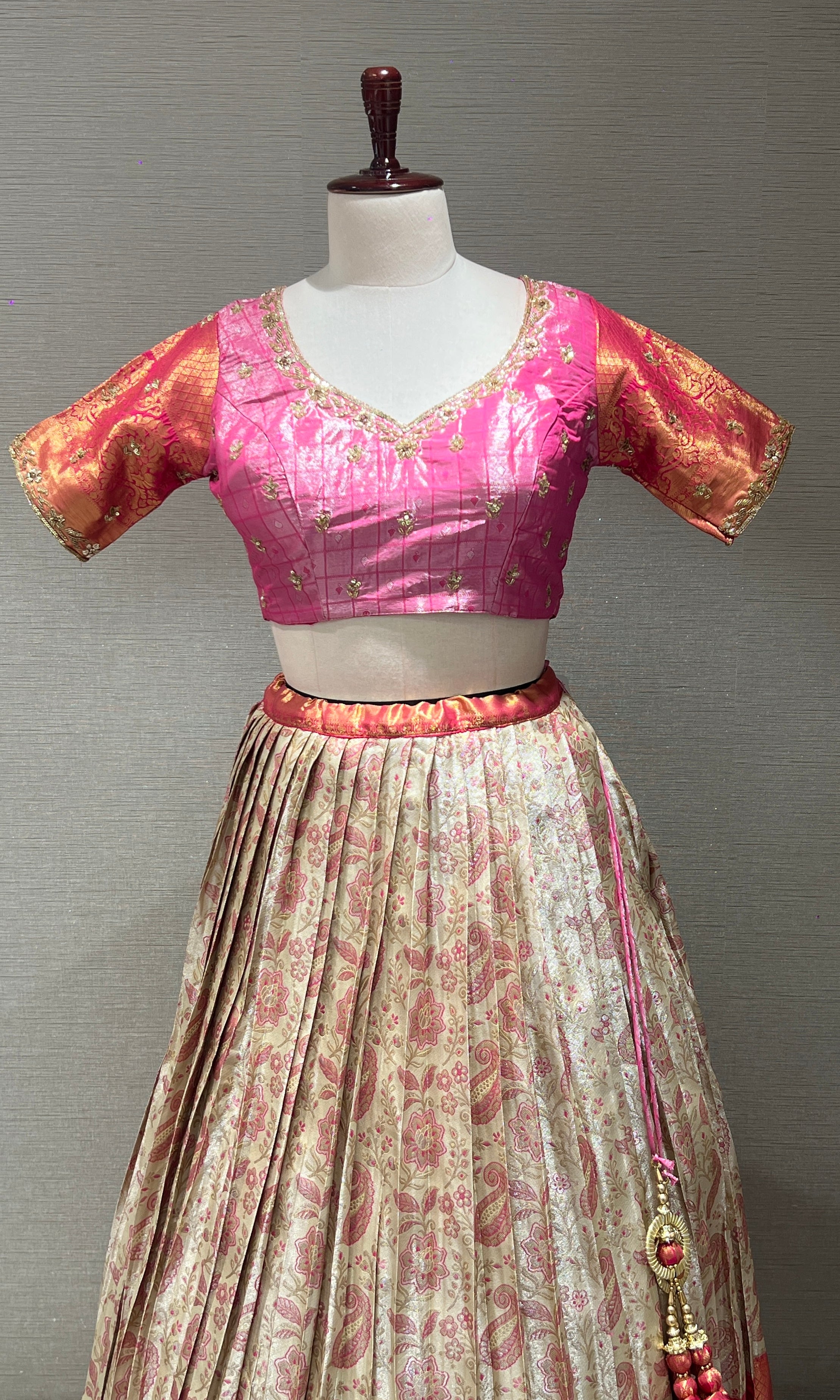 Pink Embellished Lehenga in Gold Border