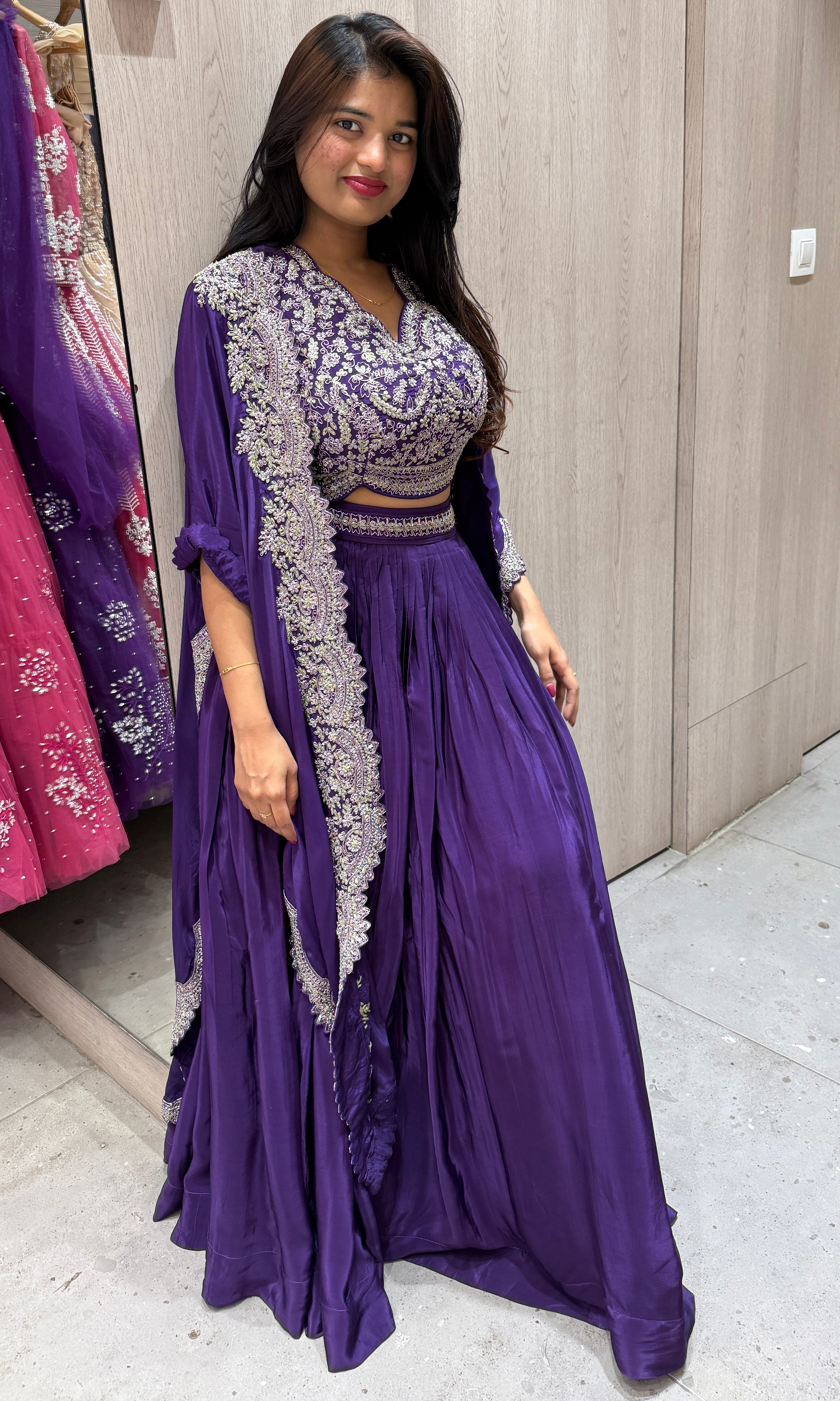Purple Lehenga with cape