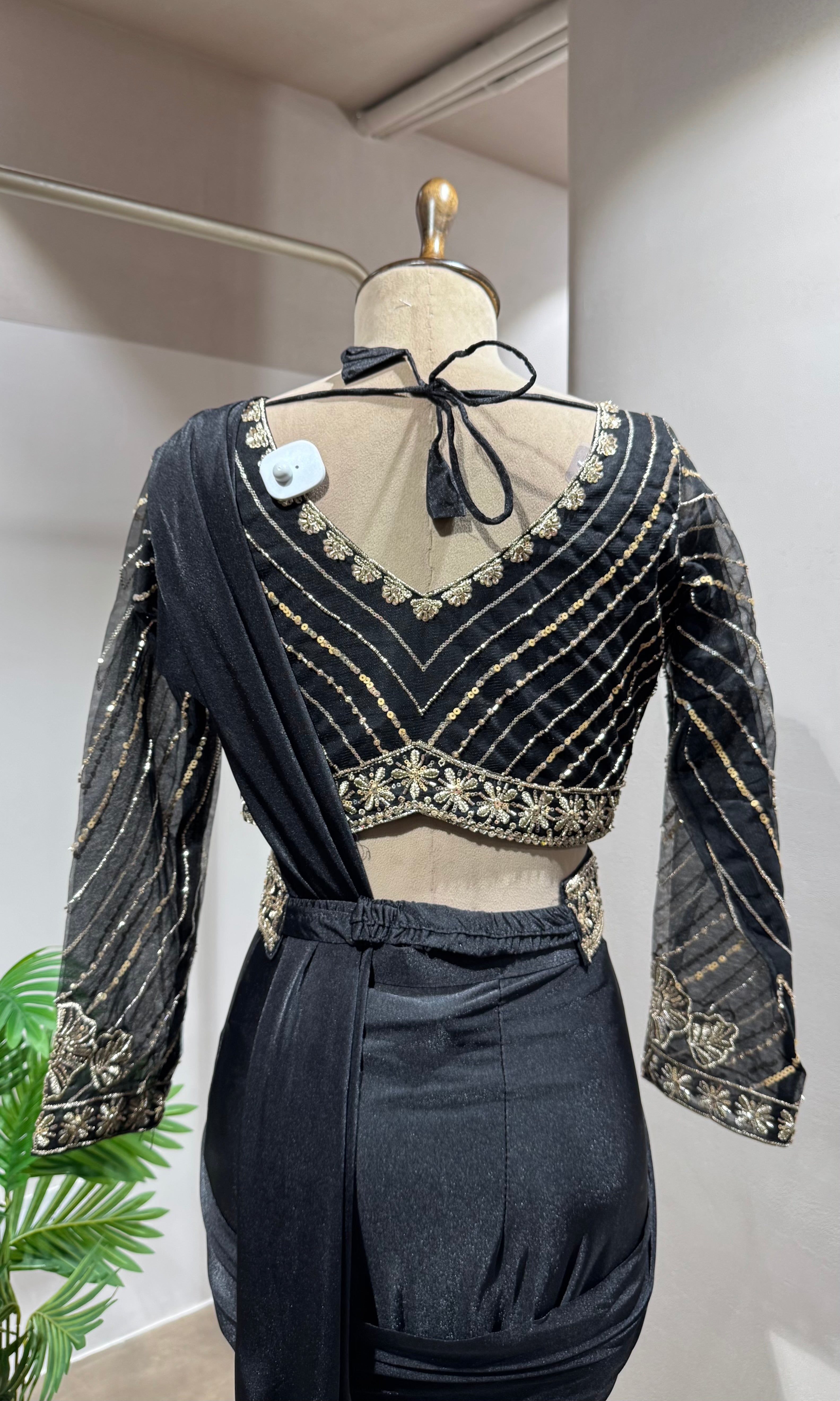 BLACK DRAPE SAREE WITH BLOUSE & BELT
