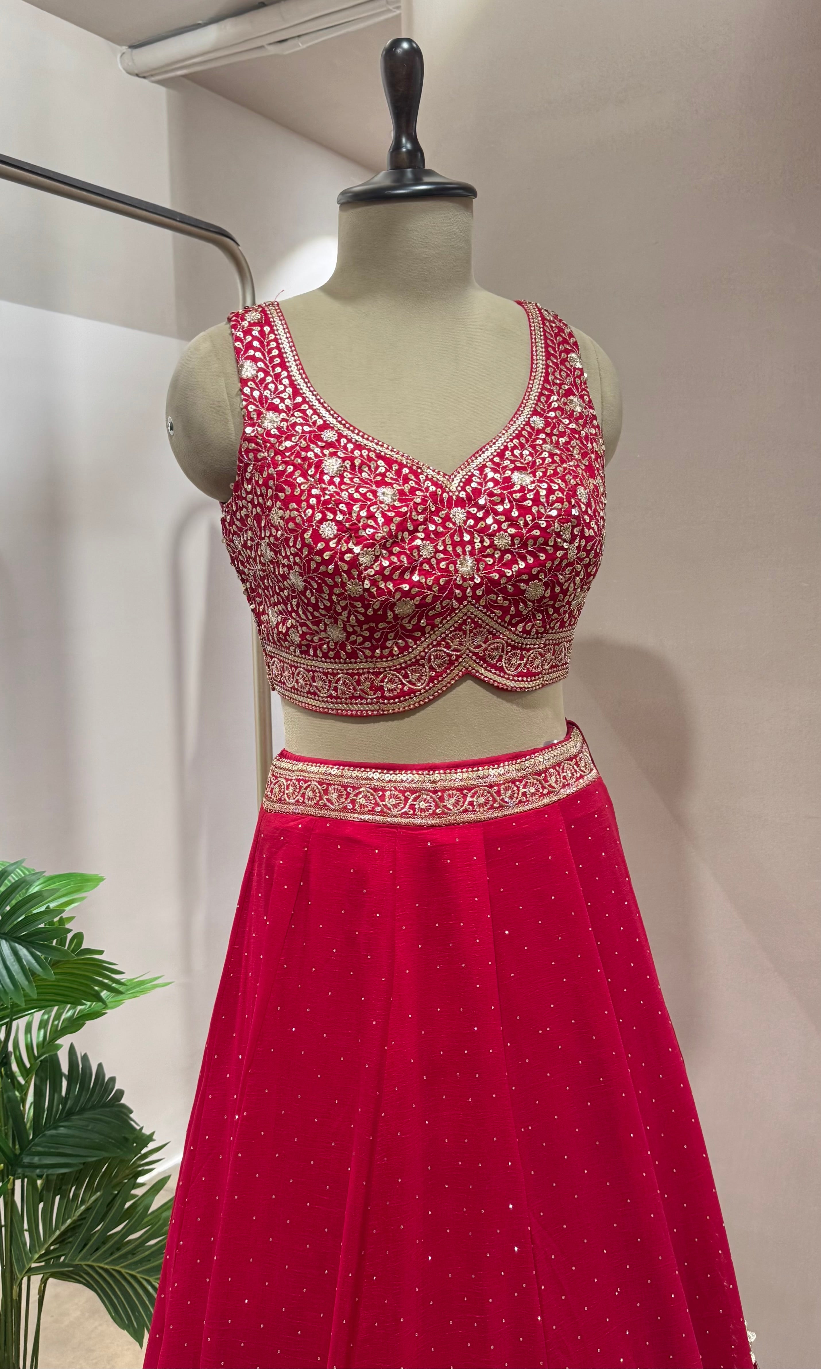 Rani pink GOLDEN FLORAL EMBROIDERY Lehenga