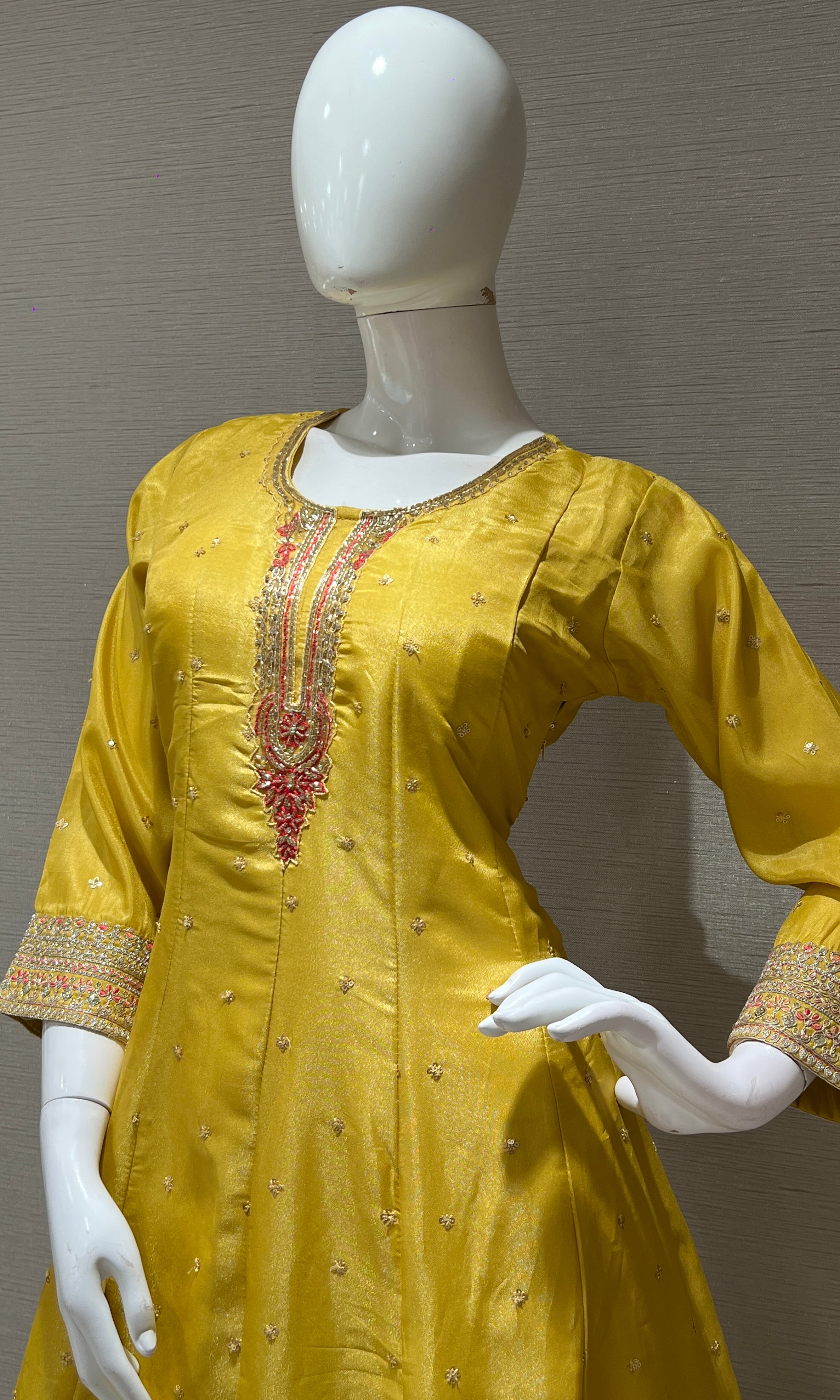 Yellow Long Dress with Floral Dupatta