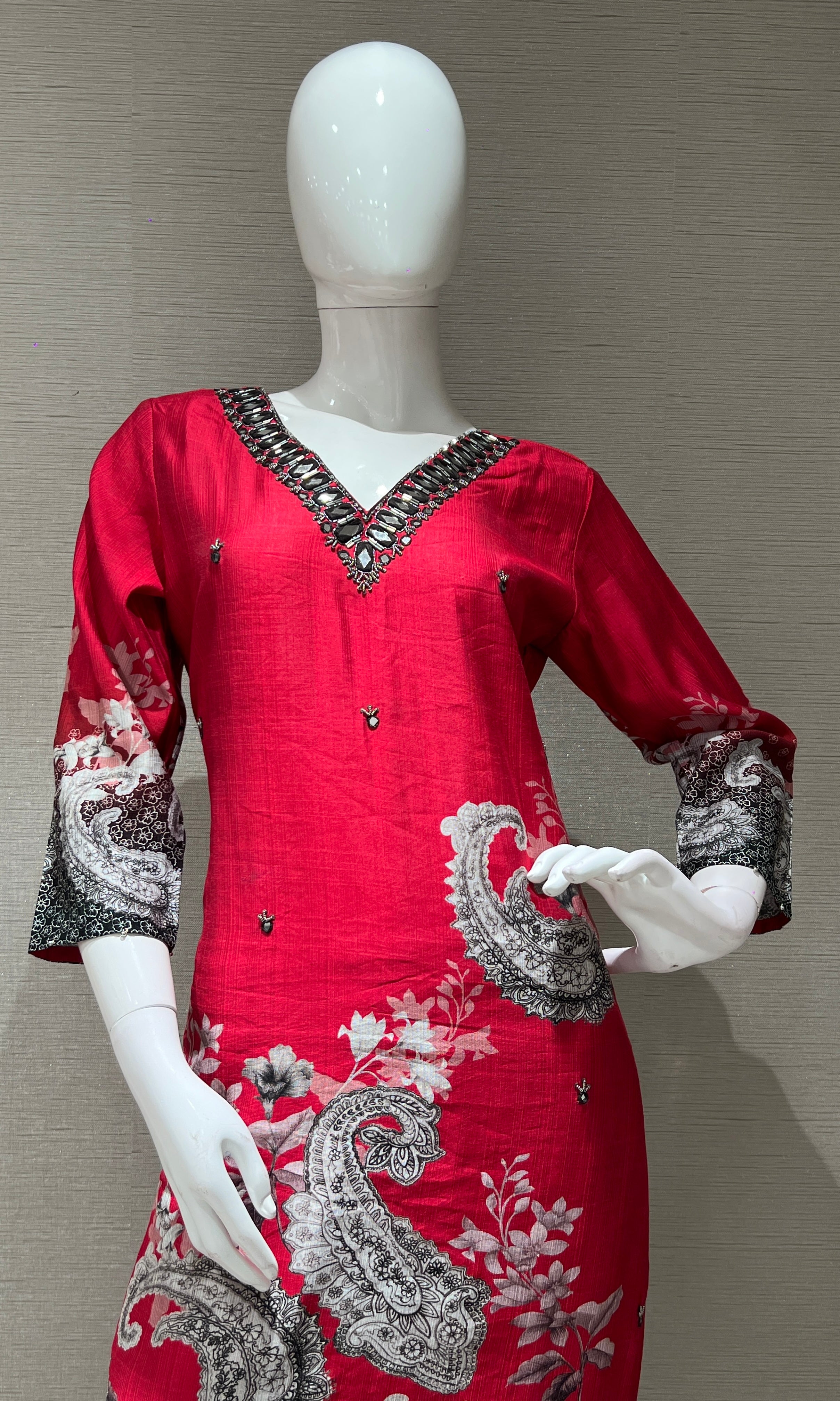 Rani floral print kurta set with dupatta