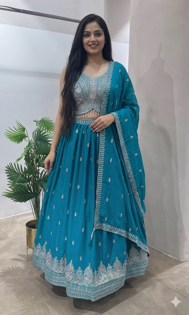 RAMA Blue Elegant Embroidery Lehenga