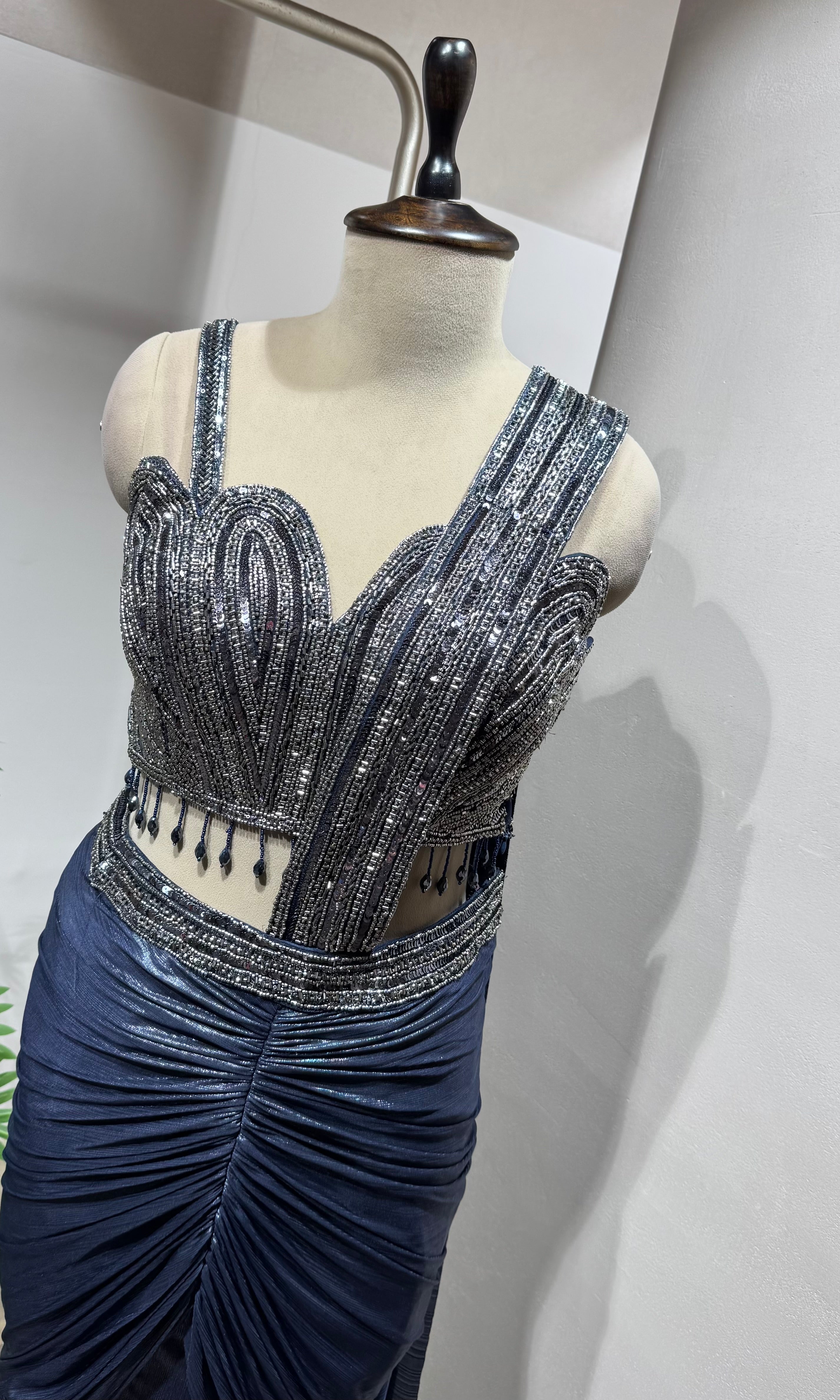 Blue Midnight Elegance Drape Gown